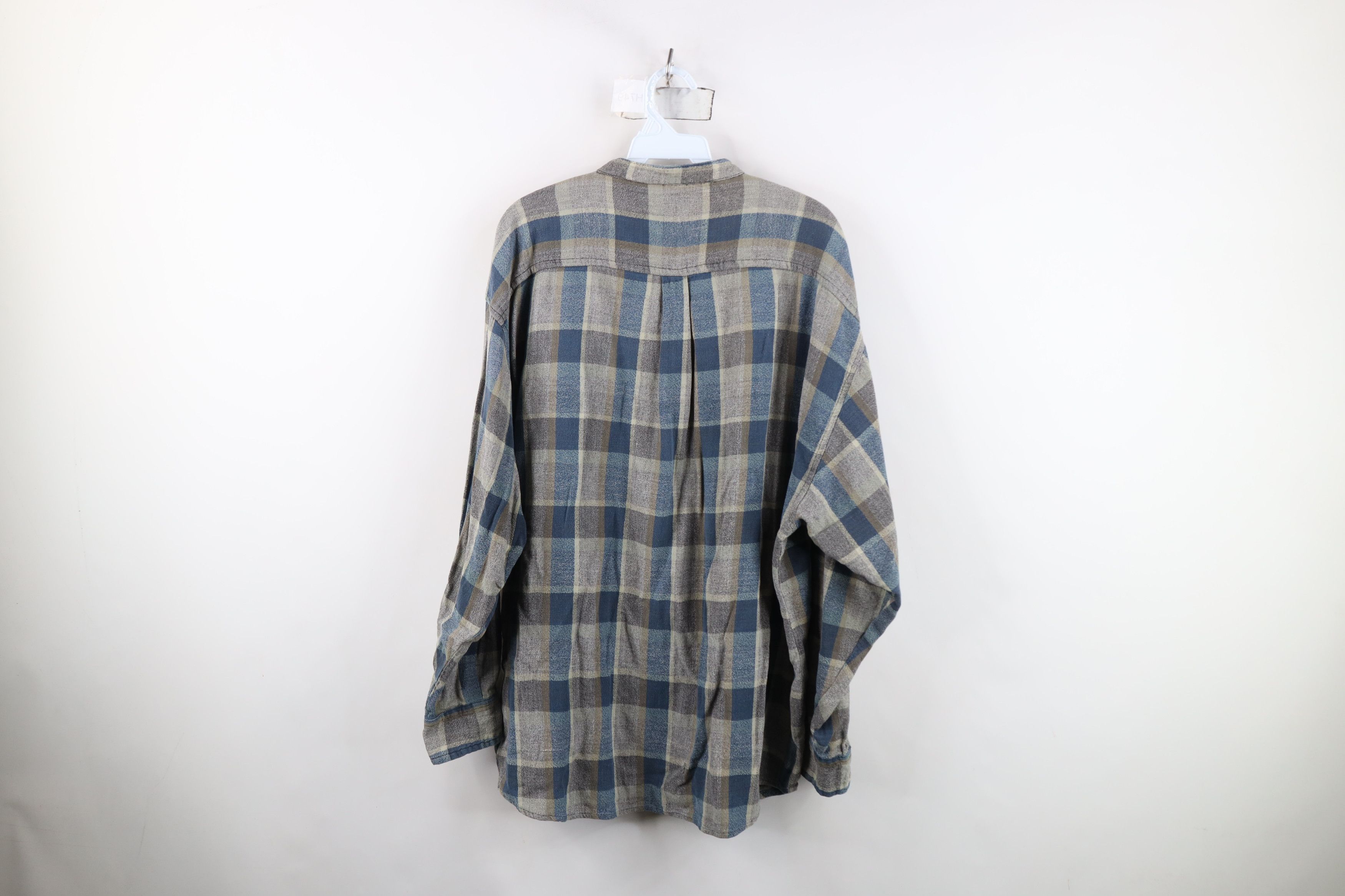 Vintage Vintage 90s Streetwear Knit Band Collar Button Shirt Plaid Size US XL / EU 56 / 4 - 10 Thumbnail