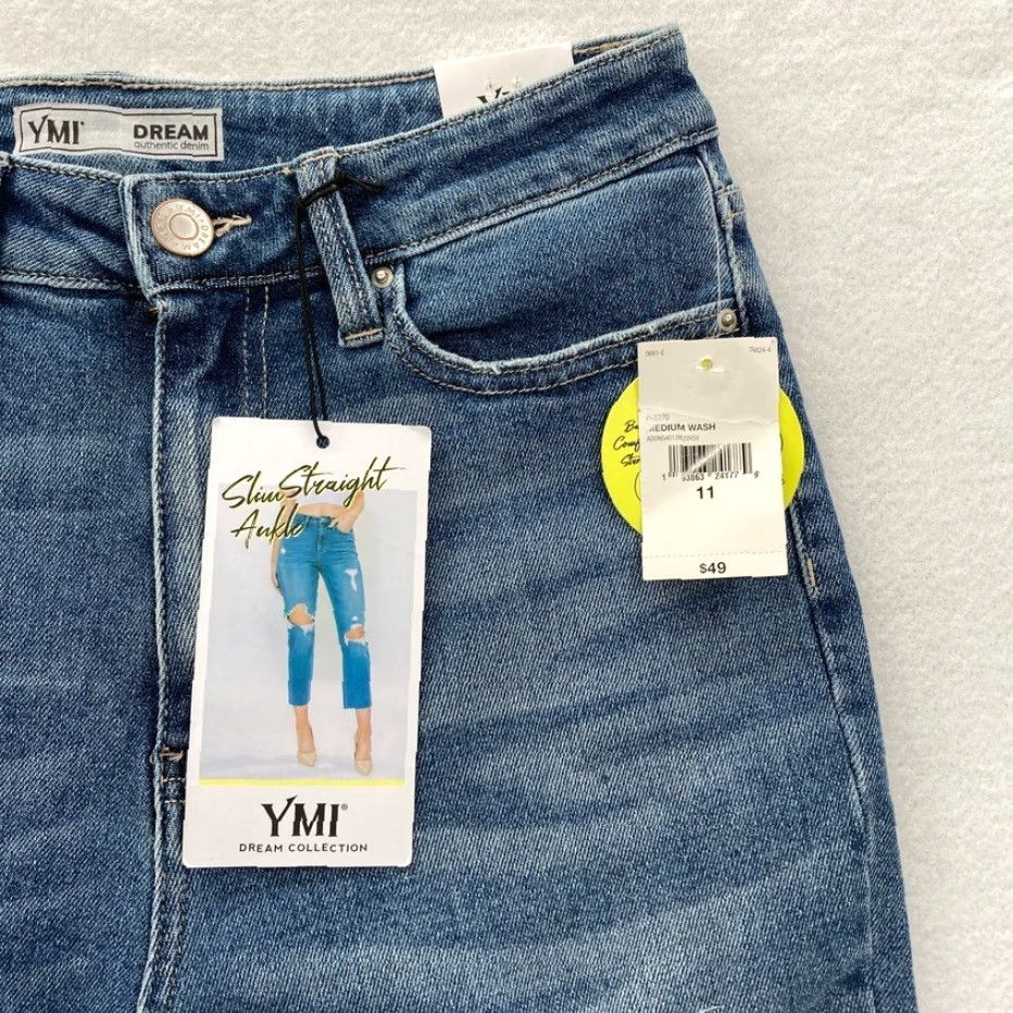 Vintage YMI Jeans Dream Collection Women's 11/30 Slim Straight Ankle Medium Wash Blue Jeans Size 32" / US 10 / IT 46 - 4 Thumbnail