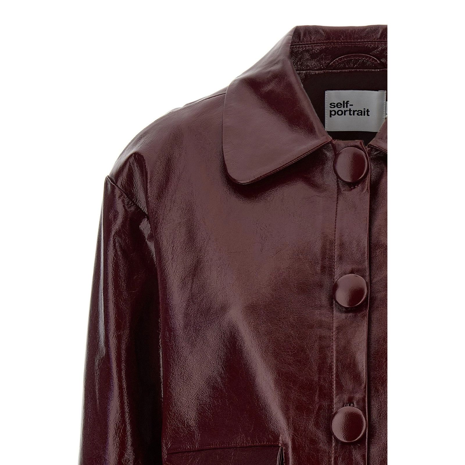 Self-Portrait SELF PORTRAIT Craque Red/Bordeaux Leather Crop Jacket New & Size XL / US 12-14 / IT 48-50 - 3 Thumbnail