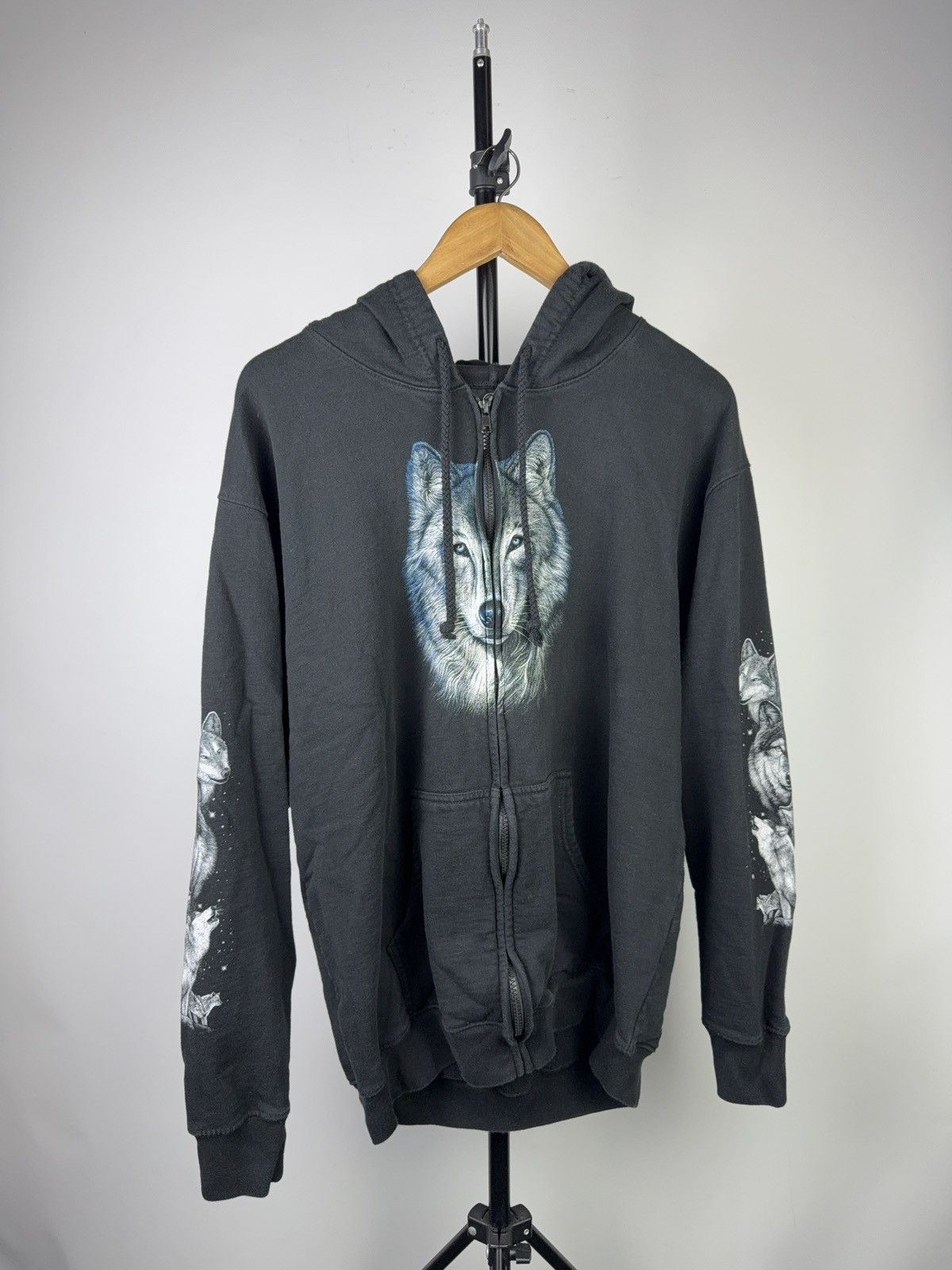 Vintage 00s Rock Eagle Wolf Print Zip Hoodie With Graphic Sleeves Size US L / EU 52-54 / 3 - 1 Thumbnail