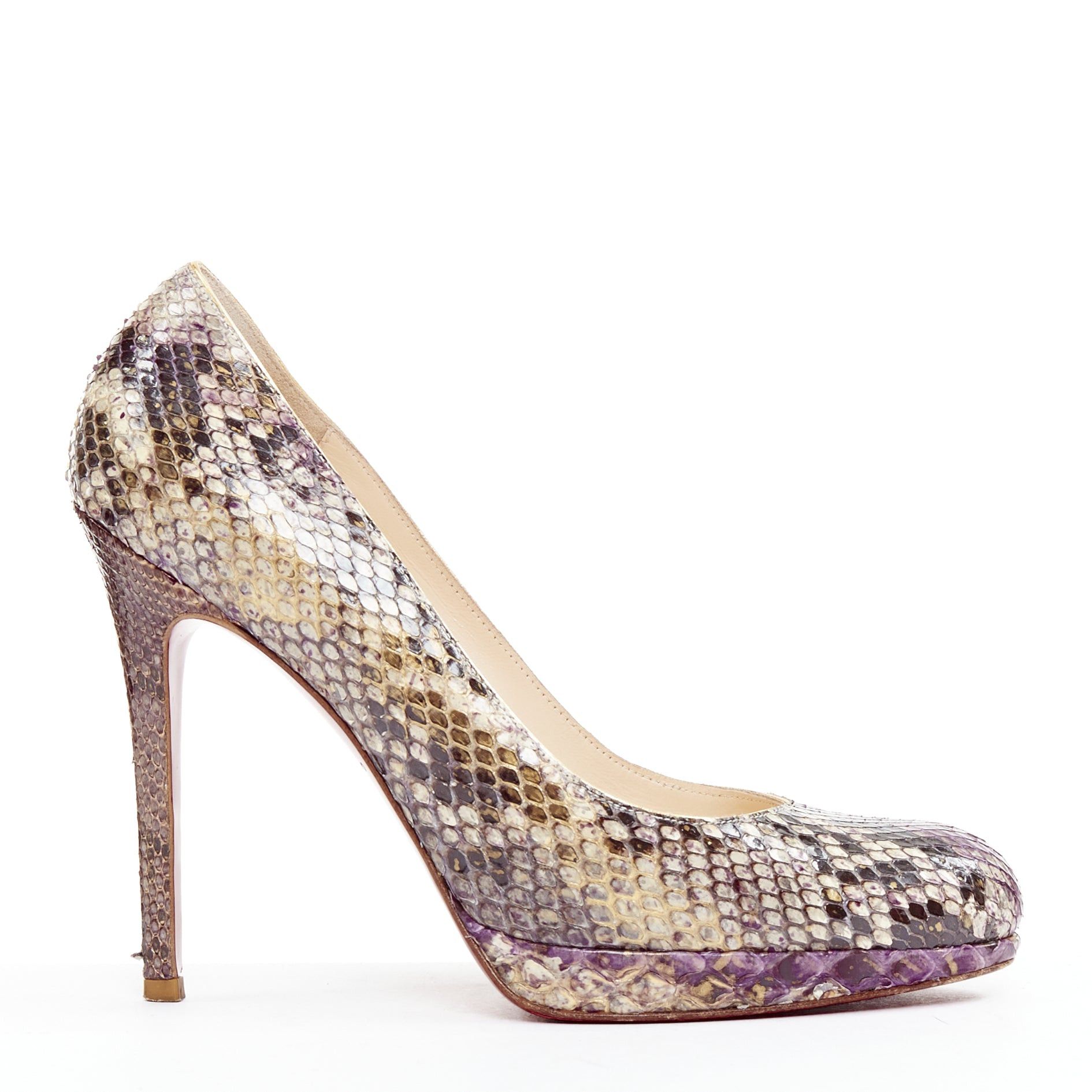 Christian Louboutin CHRISTIAN LOUBOUTIN New Simple Pump 120 Python pollock purple natural platform heels EU37.5 Size US 7.5 / IT 37.5 - 1 Thumbnail
