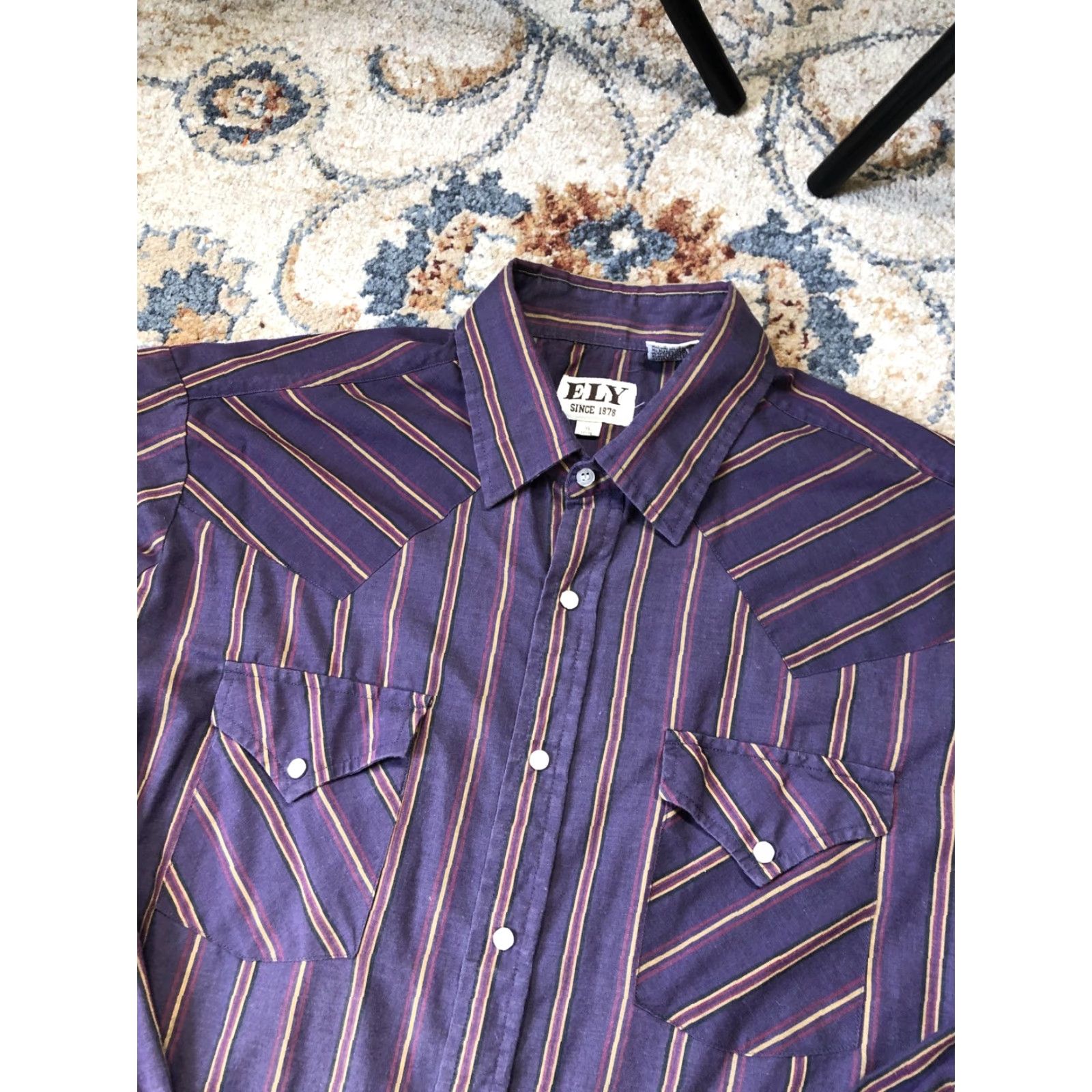 Vintage Ely Cattleman Shirt Mens XL Purple Striped Western Pearl Snap Long Sleeve Yokes Size US XL / EU 56 / 4 - 7 Thumbnail