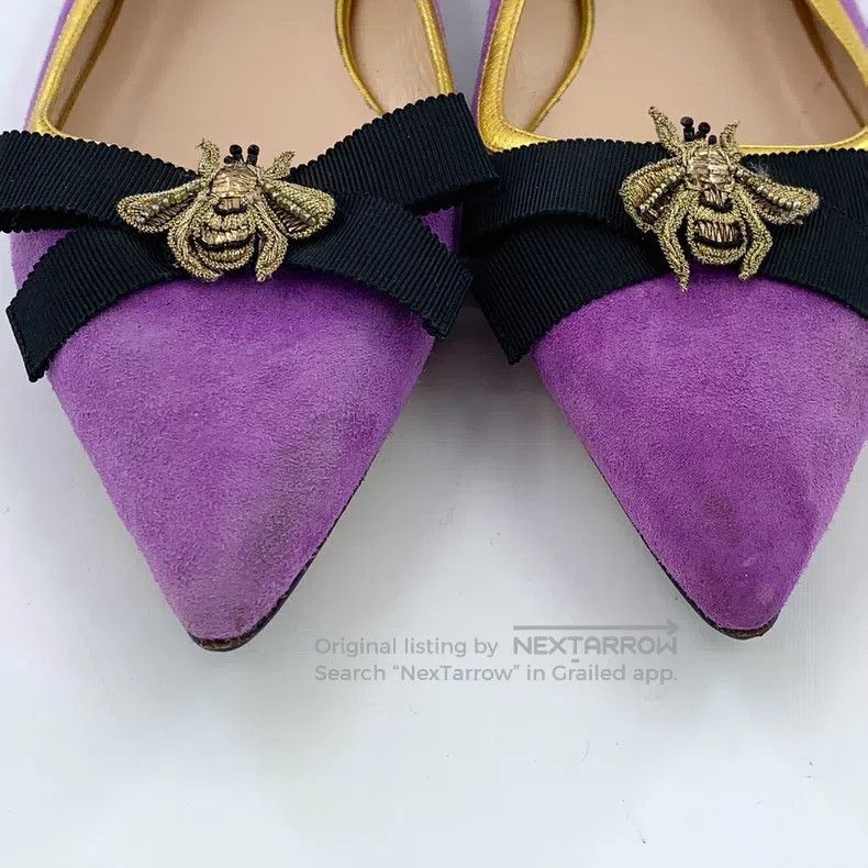 Gucci Gucci Purple pointed bow bee diamond suede casual flat sho Size US 7 / IT 37 - 8 Thumbnail