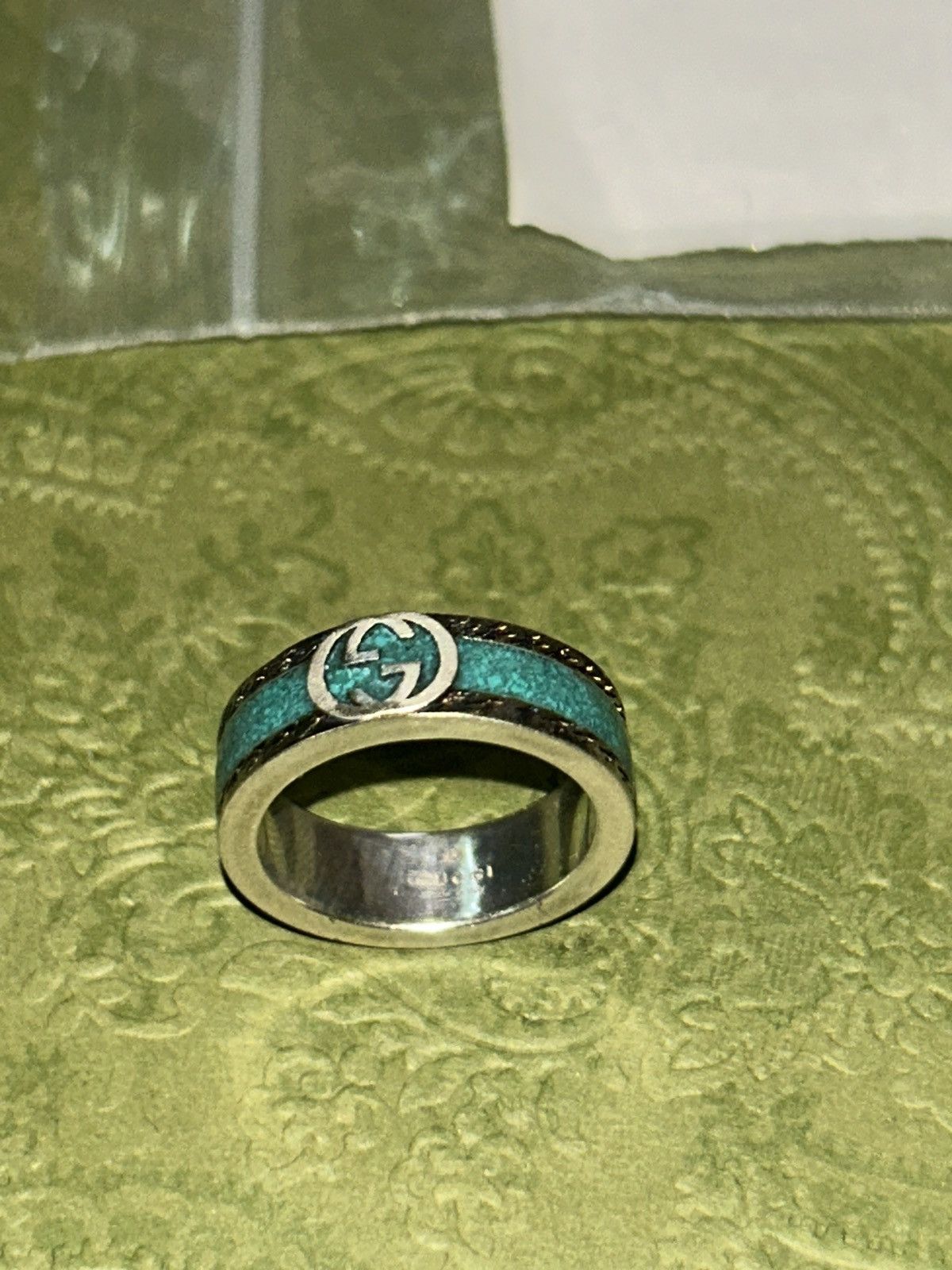 Gucci Gucci GG Sterling Silver Enamel Ring AG 925 Turquoise 645573 Size ONE SIZE - 3 Thumbnail