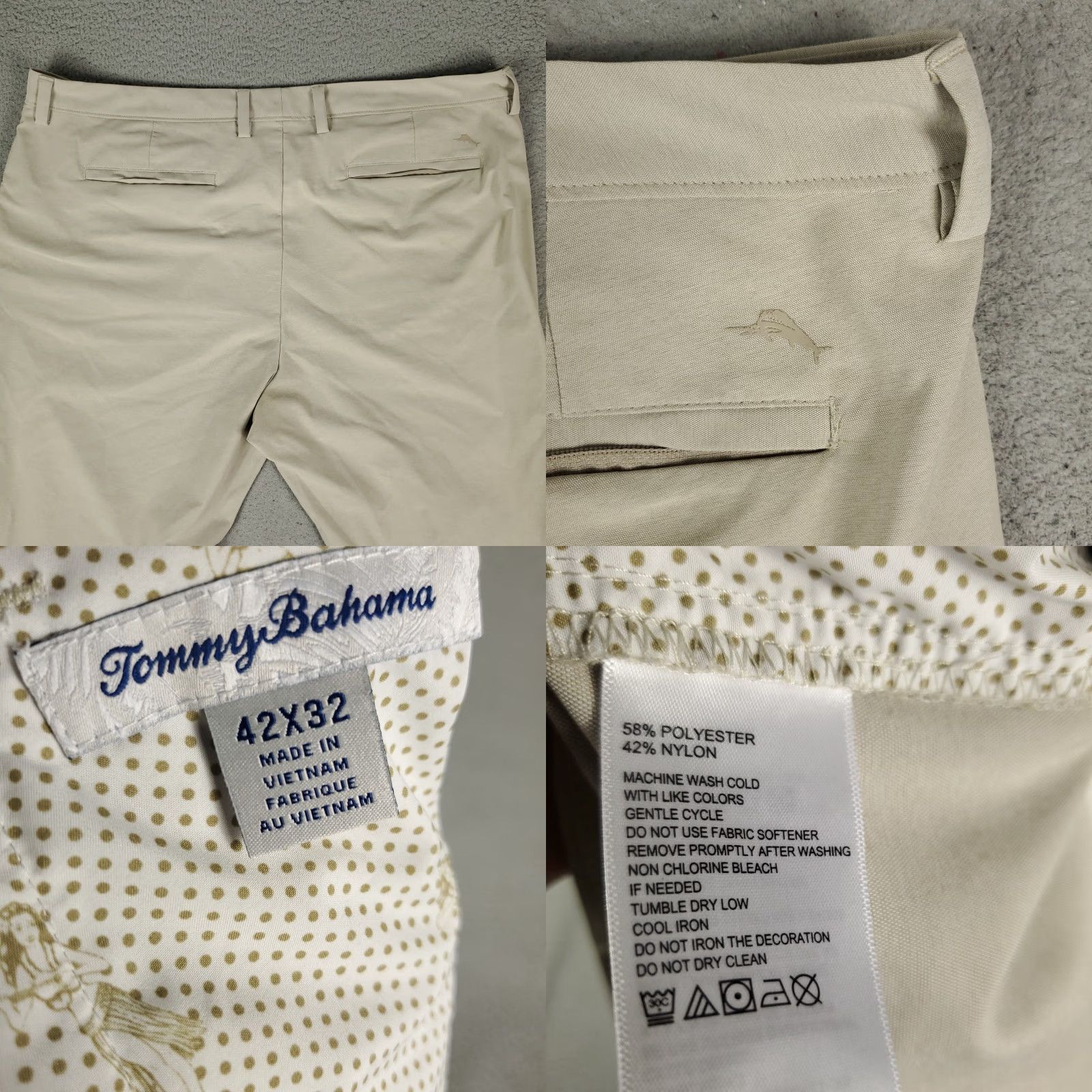 Tommy Bahama Tommy Bahama Pants Mens 42x32 Beige Polyester Flat Front Chino Trousers Size US 42 / EU 58 - 8 Thumbnail