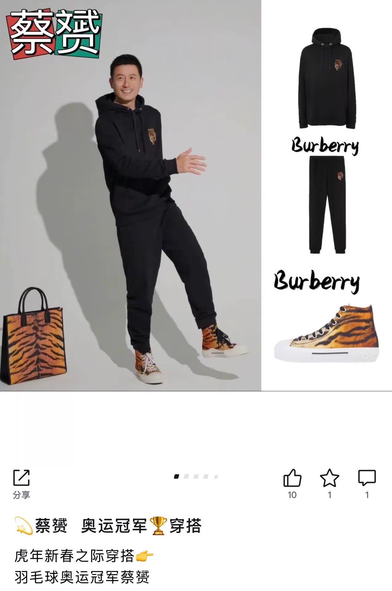 Burberry Burberry Black Tiger Embroidered TB Hoodie XL Unisex Size US XL / EU 56 / 4 - 8 Thumbnail
