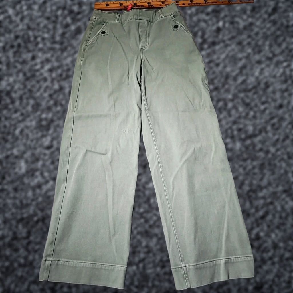 Spanx Spanx Pants Womens S Green Twill Wide-Leg Jeans Pull On Stretch Regular Inseam 25.5in Denim Size 28" / US 6 / IT 42 - 1 Thumbnail