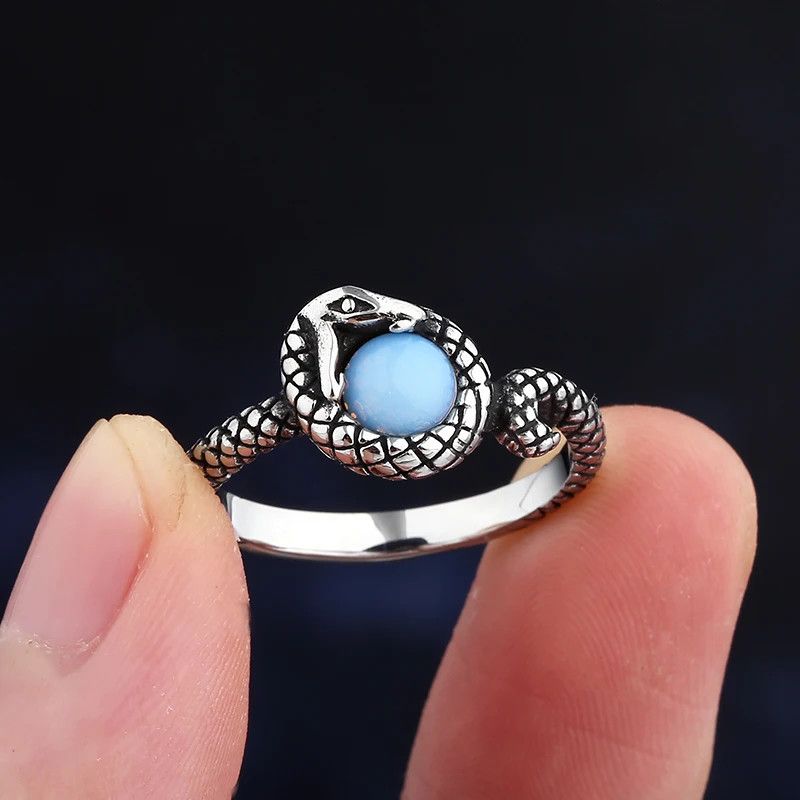 Japanese Brand × Jewelry × Vintage Stainless Steel Snake With Stone Ring Size ONE SIZE - 5 Thumbnail