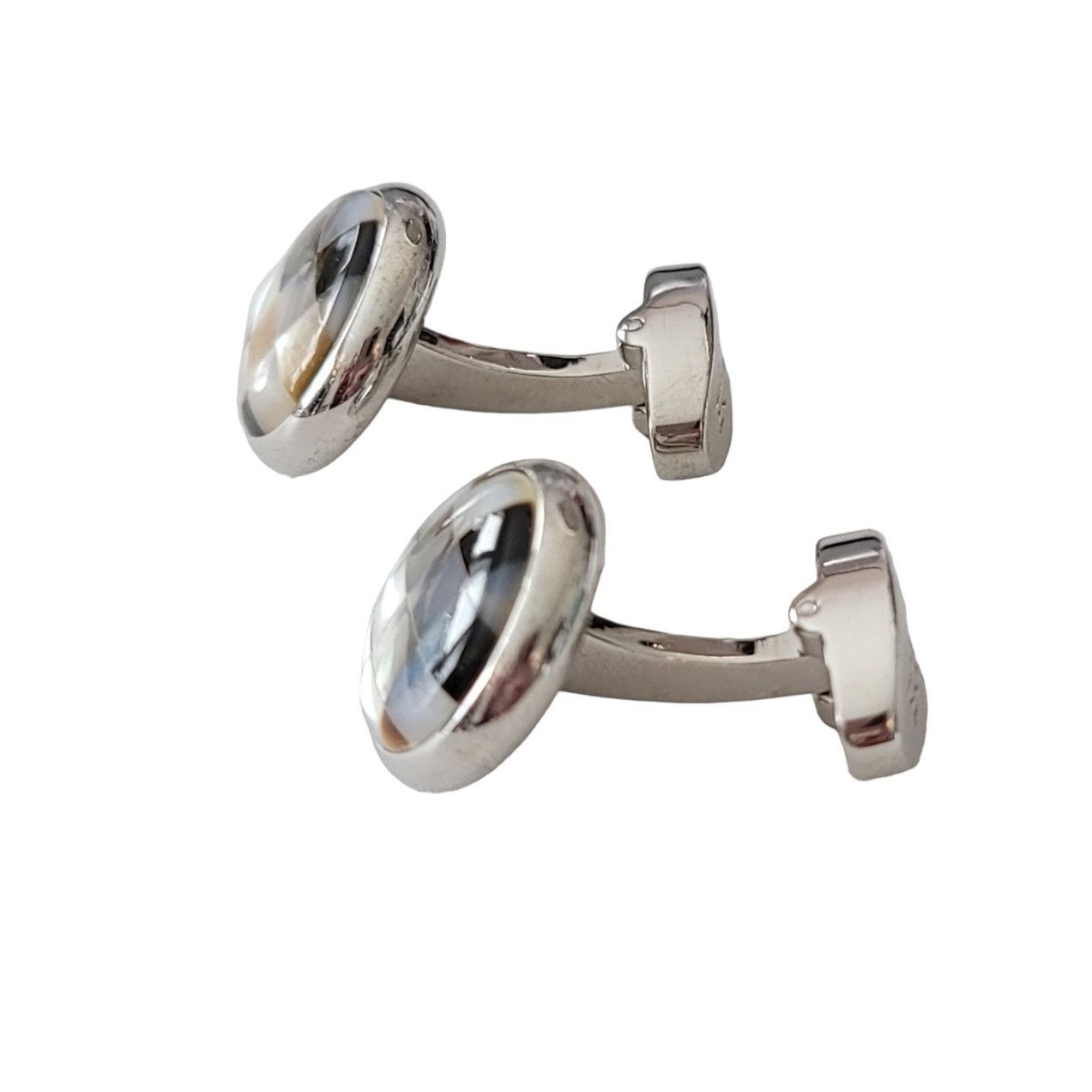 Egara Egara Checker Shell Inlay Silver Tone Cufflinks, Signed E226 Size ONE SIZE - 3 Thumbnail