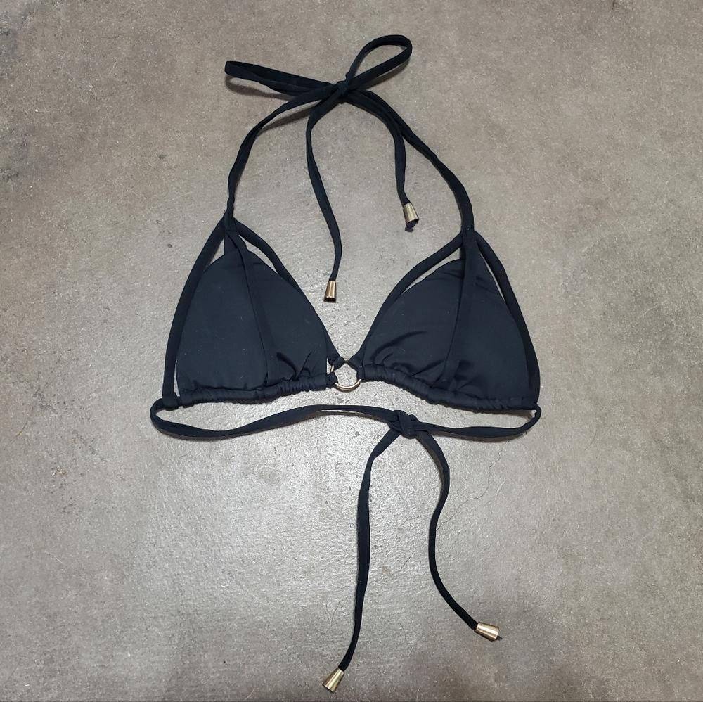 Designer Black Gold Cage Strapped Bikini Top Size ONE SIZE - 1 Thumbnail