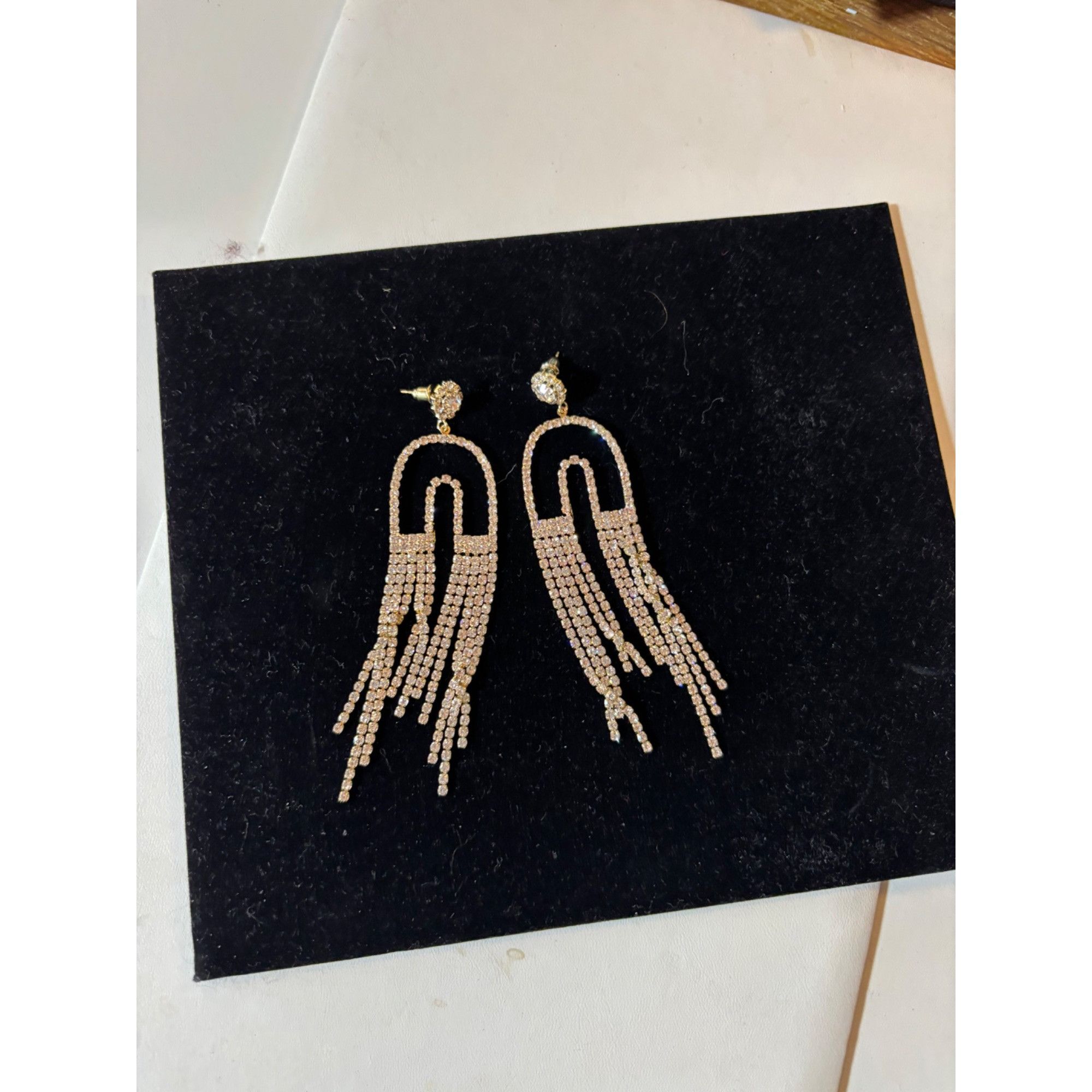 Other Gold & Rhinestone Statement Dangle Earrings With Fringe Deta Size ONE SIZE - 8 Thumbnail