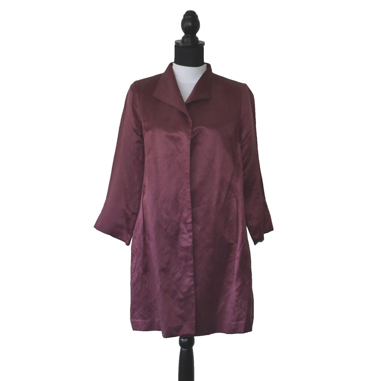 Eileen Fisher EILEEN FISHER Burgundy Linen & Silk Shimmer Jacket Size S/P Size S / US 4 / IT 40 - 1 Thumbnail