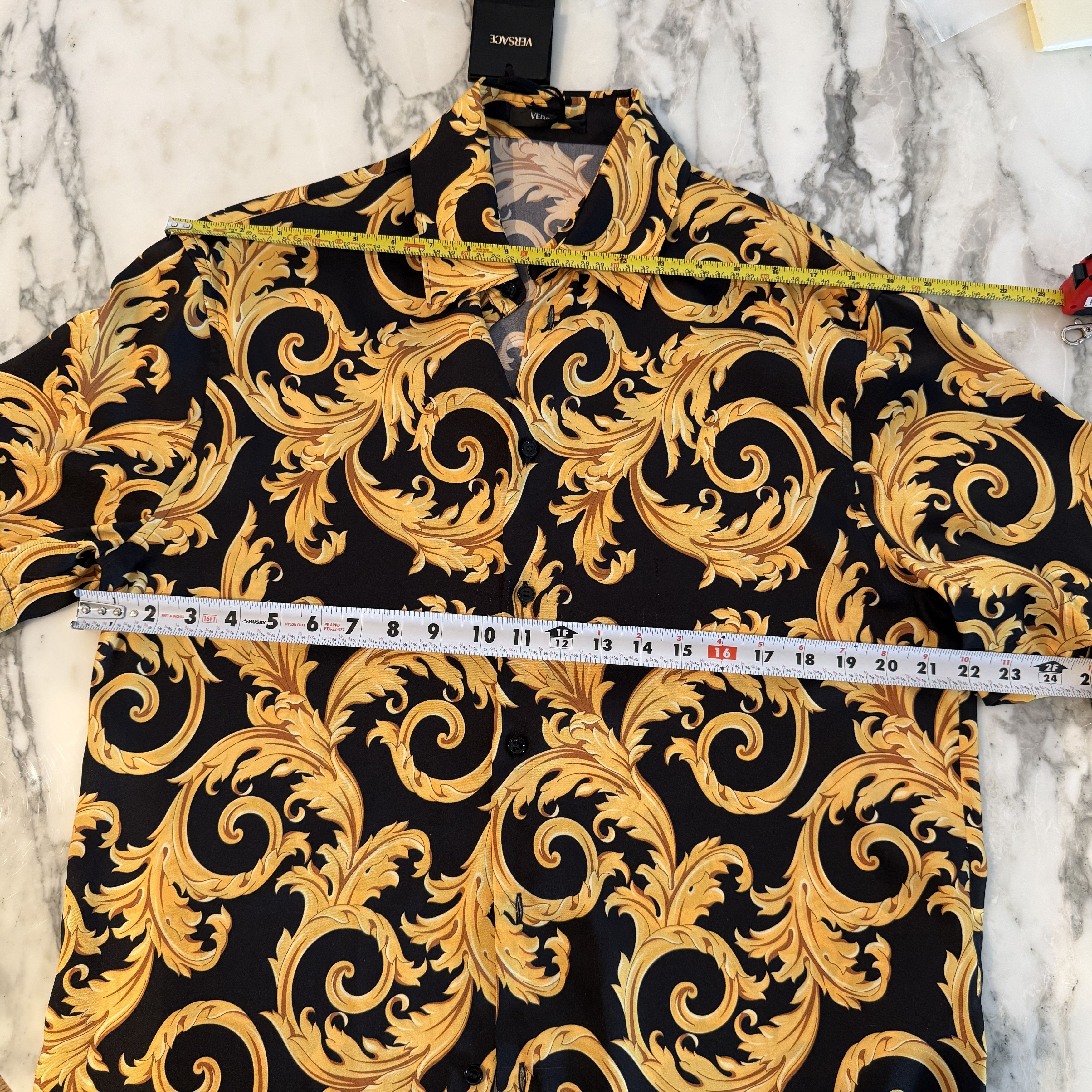 Versace VERSACE 1010103 Baroque Black And Gold Poly Shirt NWT, 48 Size US M / EU 48-50 / 2 - 14 Thumbnail