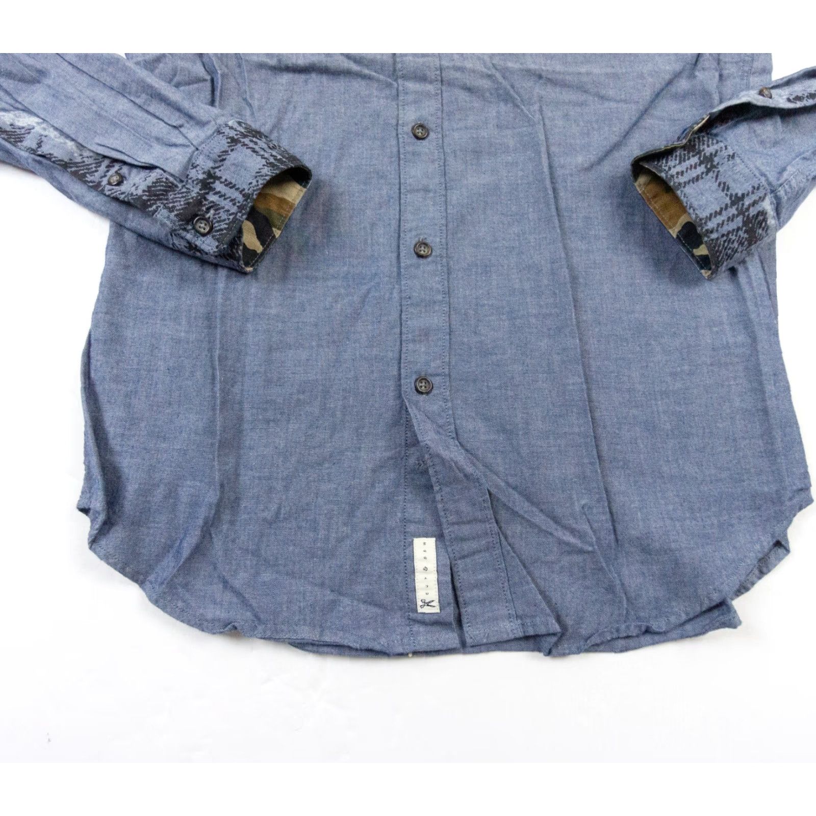 Marcs Marc Ecko Mens Medium Blue Slim Fit Button-Up Long Sleeve Shirt Camo Pocket Size US M / EU 48-50 / 2 - 4 Thumbnail