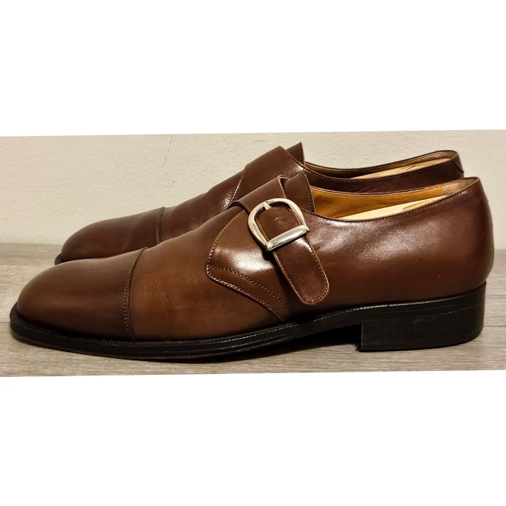 Vintage Ciro Schiano Brown Leather Monk Strap Dress Shoes Mens 10 Italy Cap Toe Size ONE SIZE - 3 Thumbnail