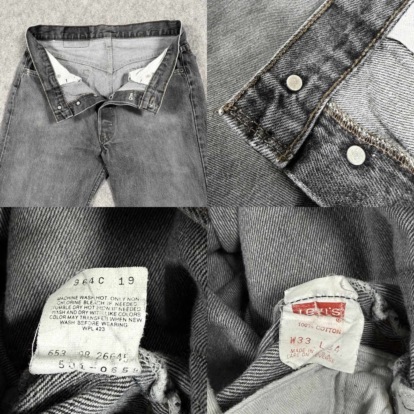 Levi's VINTAGE Levi's 501 Jeans Mens Size 33x34 Gray Made in USA Likely 80s 90s Style Straight 5-Pocket Comfort Regular Fit USA Size US 33 - 8 Thumbnail
