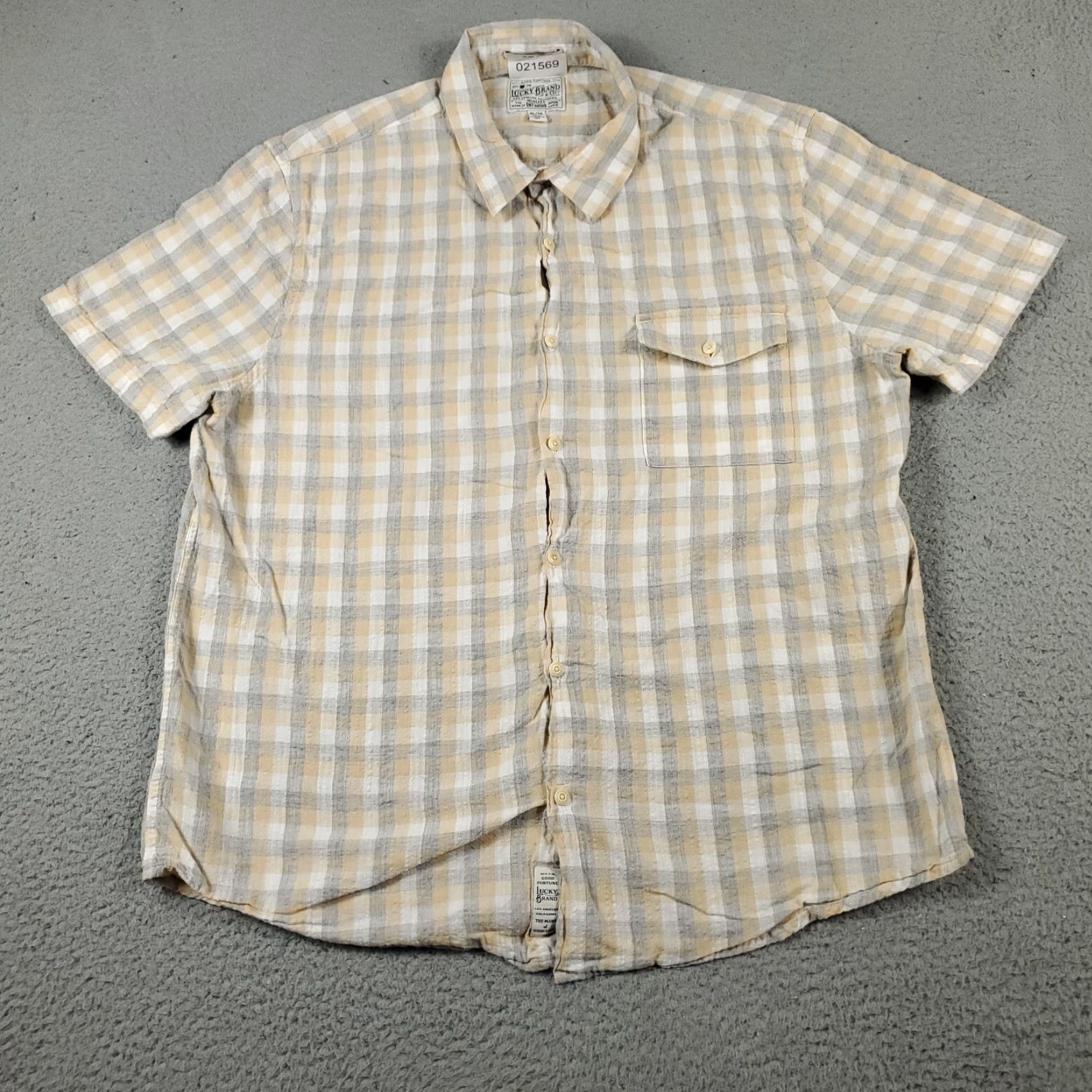Lucky Brand Lucky Brand Button-Up Shirt Mens XL Beige Gray Check Casual Short Sleeve Size US XL / EU 56 / 4 - 2 Thumbnail