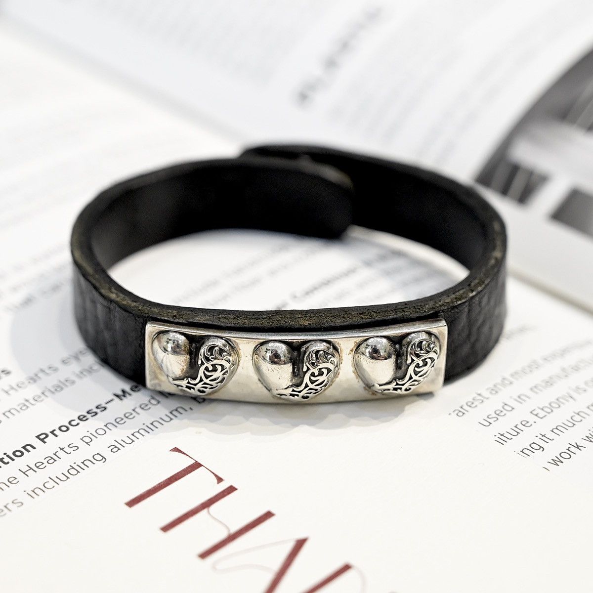 Chrome Hearts CHROME HEARTS HEART PLATE LEATHER BRACELET SILVER Size ONE SIZE - 2 Thumbnail