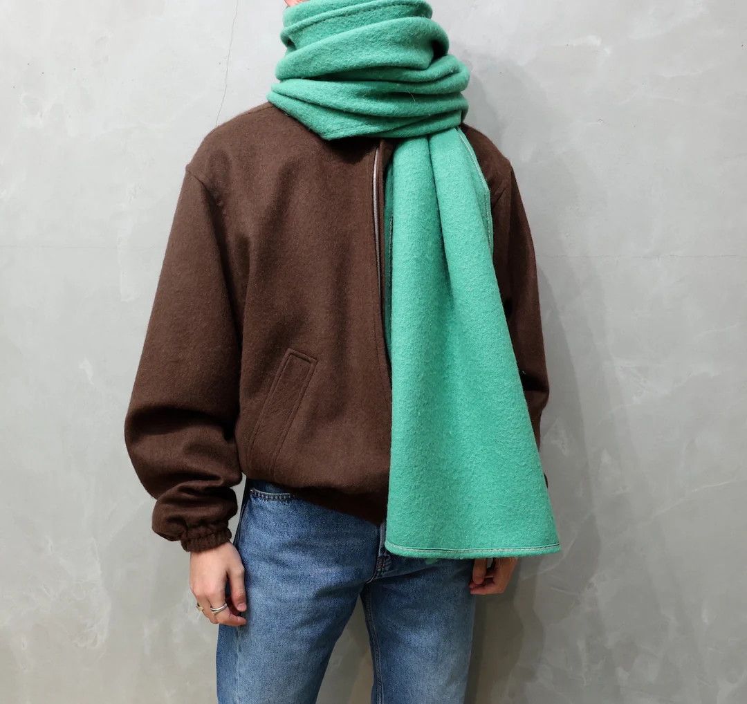 Auralee Brushed Alpaca Wool Melton Large Stole - Jade Green