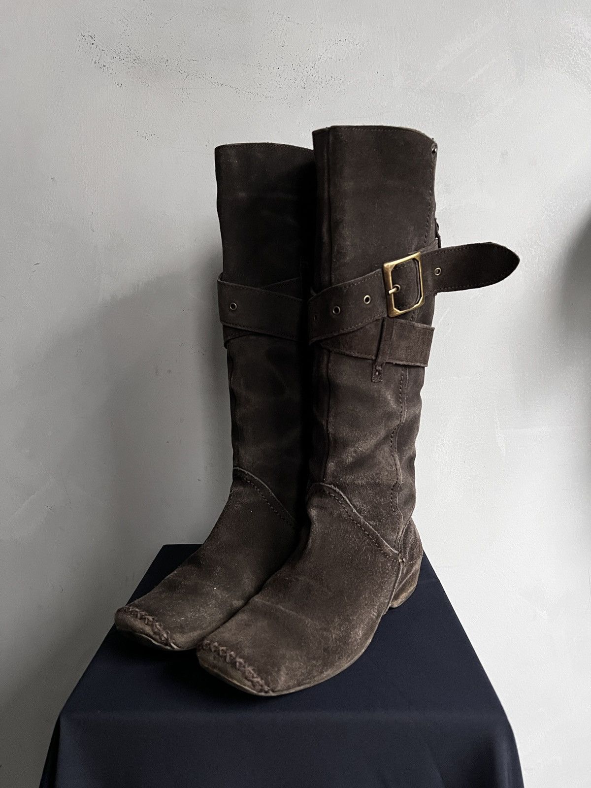Hedi Slimane Leather suede ankle belted Maison Margiela style boots y2k Size US 7.5 / EU 40-41 - 1 Thumbnail