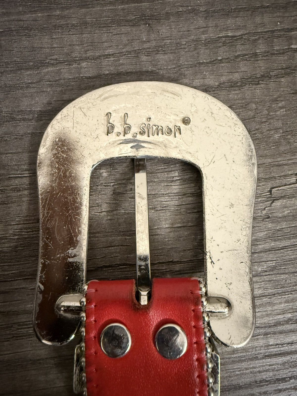 B.B. Simon Discontinued Baby Simon red leather belt with skull & sword Size 32 - 4 Thumbnail