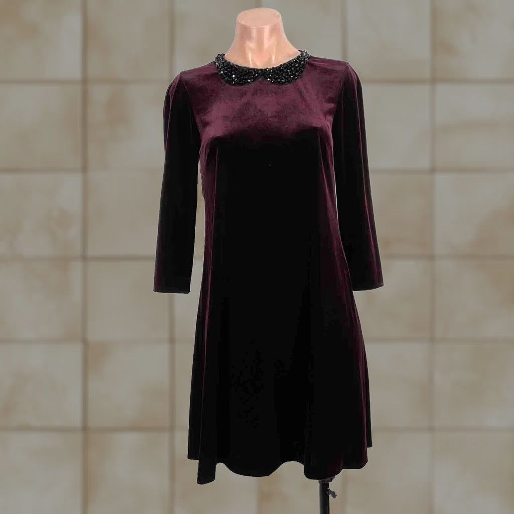 Betsey Johnson VINTAGE Betsey Johnson Dress 4 Purple Velvet Beaded Cocktail Whimsigoth Fairy Dress Short 90s Gothic Retro City Bohemian Fashion Women Size S / US 4 / IT 40 - 1 Thumbnail