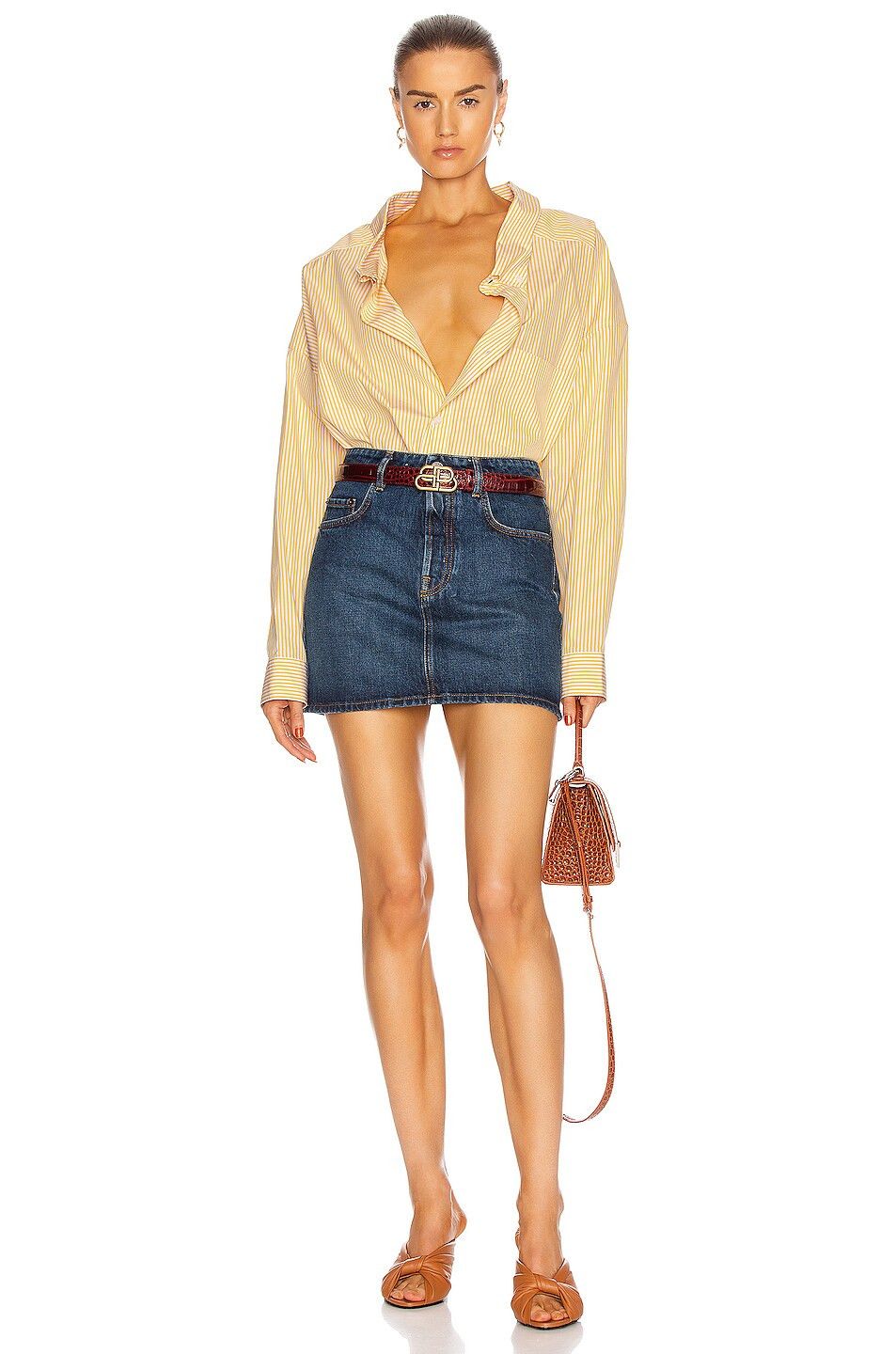 Balenciaga o1s1wg111124 Cocoon Swing Shirt in Yellow/White Size XS / US 0-2 / IT 36-38 - 5 Thumbnail