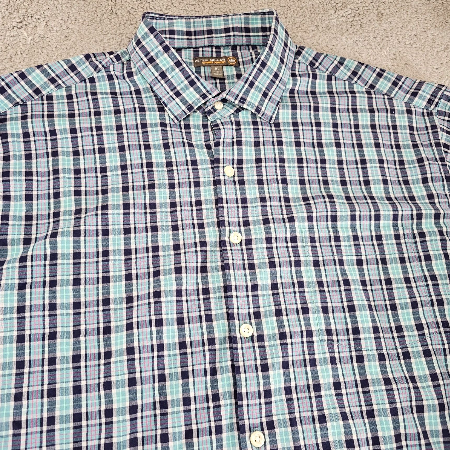 Peter Millar Peter Millar Shirt Mens XL Blue Check Button-Up Summer Comfort Size US XL / EU 56 / 4 - 3 Thumbnail