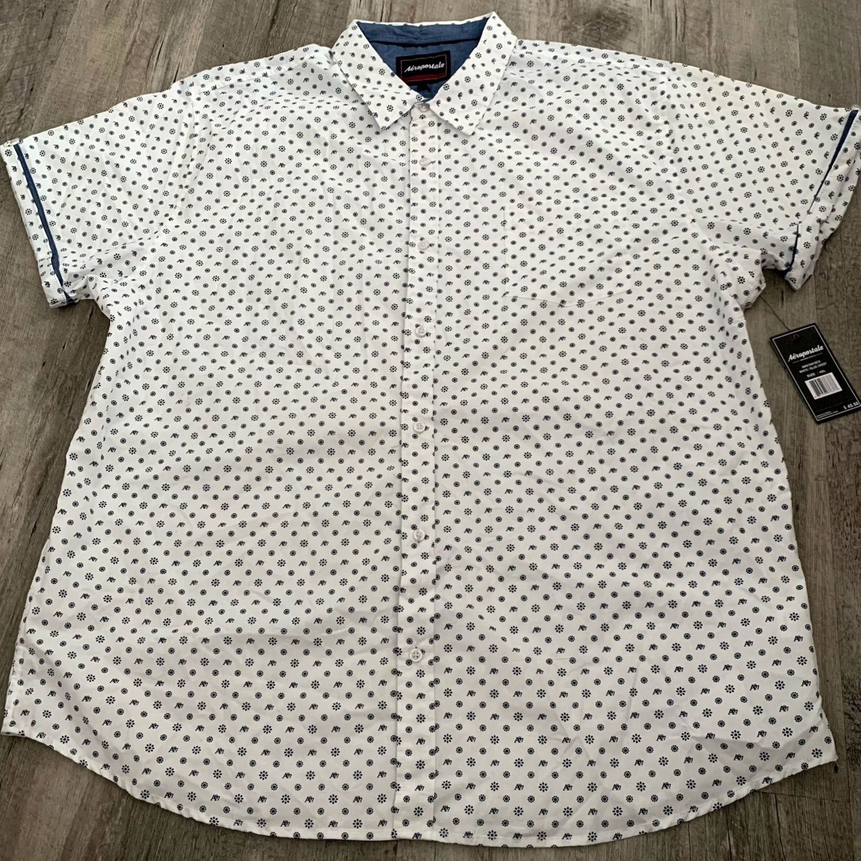 Aeropostale Aeropostale Shirt Mens 4XL White Blue Crest Short Sleeve Button-Up Collared Pocket Geometric Classic Big & Tall Size US XXL / EU 58 / 5 - 6 Thumbnail