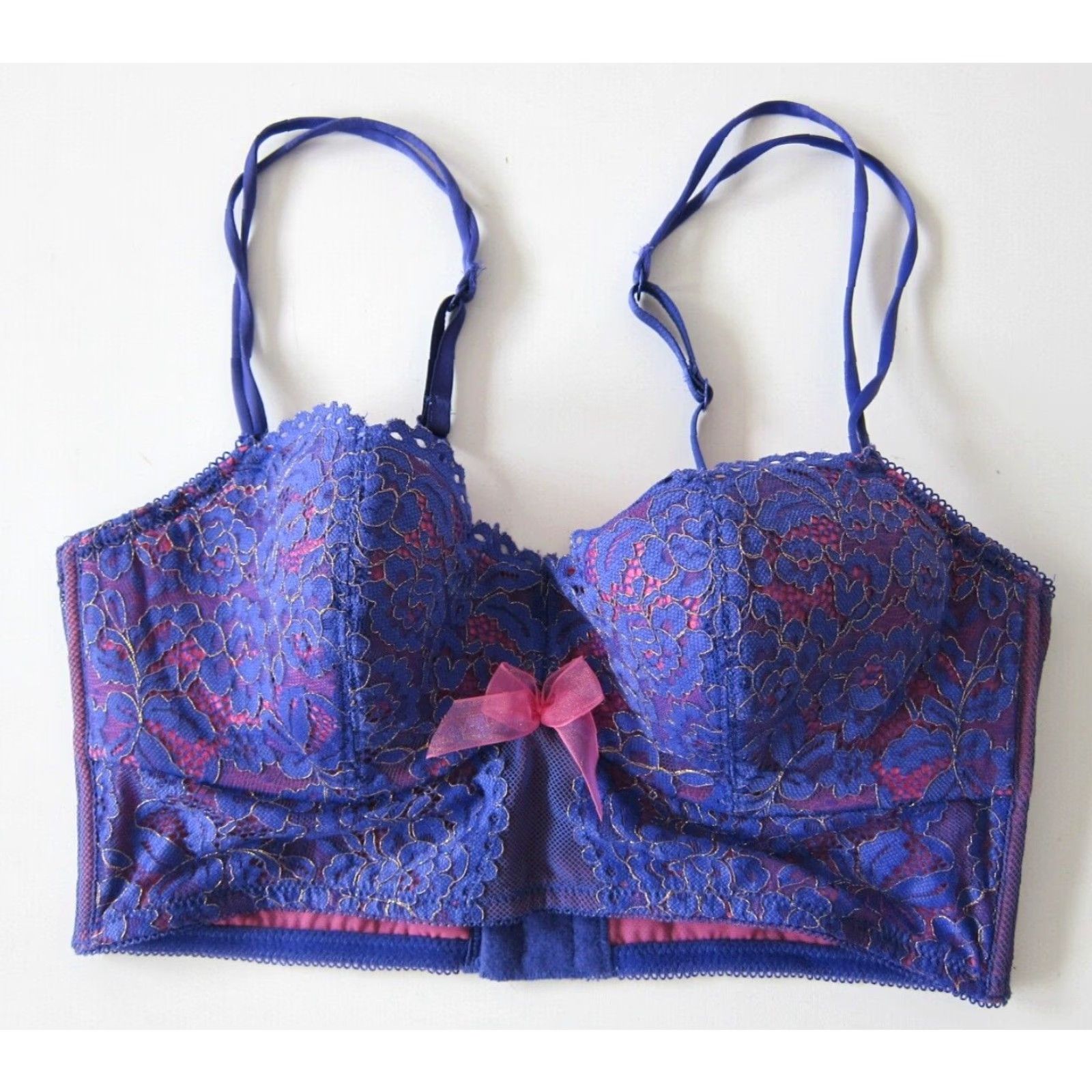 Vintage B. Tempt'd Purple Pink Gold Lace Underwire Push Up Corset Sexy Bra Medium Shirt Women M Purple Pink Gold Lace Underwire Push Up Corset Bra 90s? Size M / US 6-8 / IT 42-44 - 2 Thumbnail
