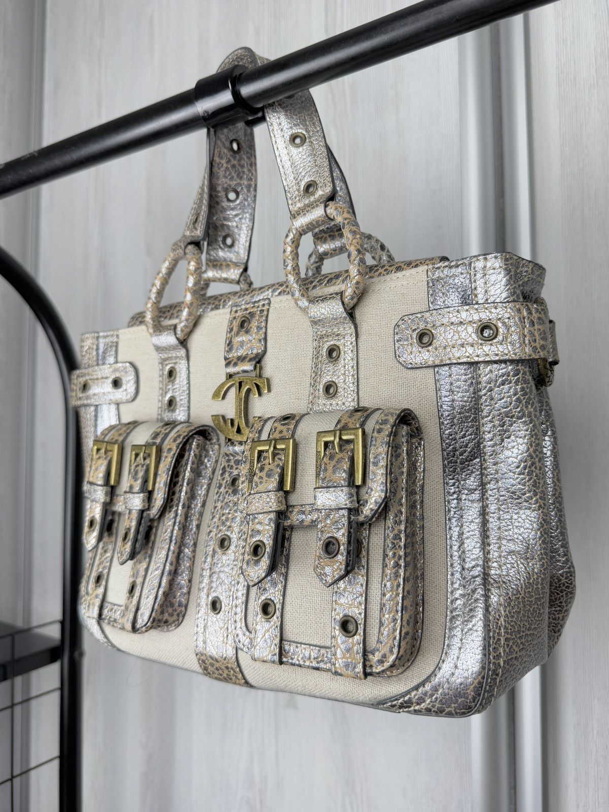 Just Cavalli Just Cavalli Juta Leather Beige Silver Simonella handle bag Size ONE SIZE - 5 Thumbnail