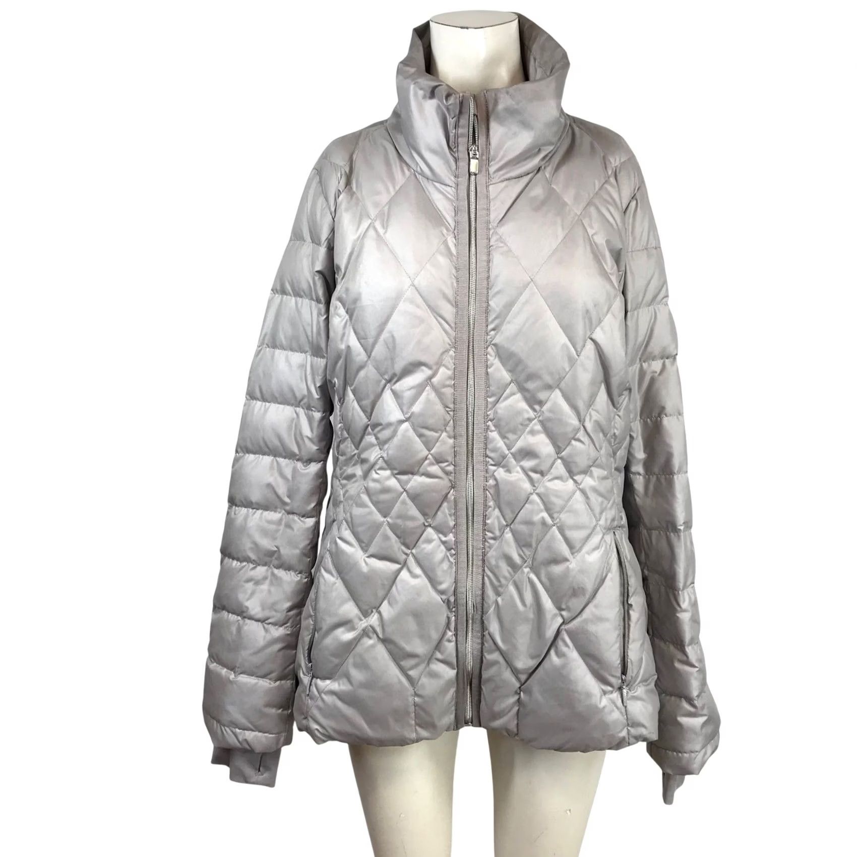 Athleta Athleta Puffer Jacket Mens? Womens Silver Taupe Quilted Funnel Neck Zip Pocket Mid-Length Seasonal Winter Fall Regular Size L Size L / US 10 / IT 46 - 2 Thumbnail