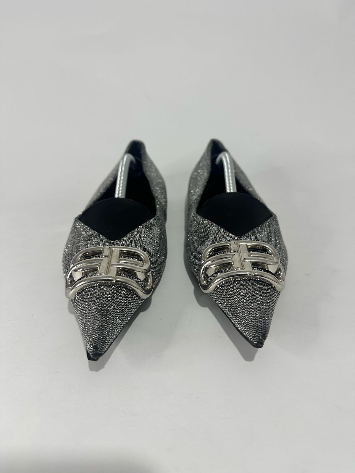 Balenciaga Balenciaga Silver Glitter Fabric BB Knife Flats Size 37.5 Size US 7.5 / IT 37.5 - 1 Thumbnail