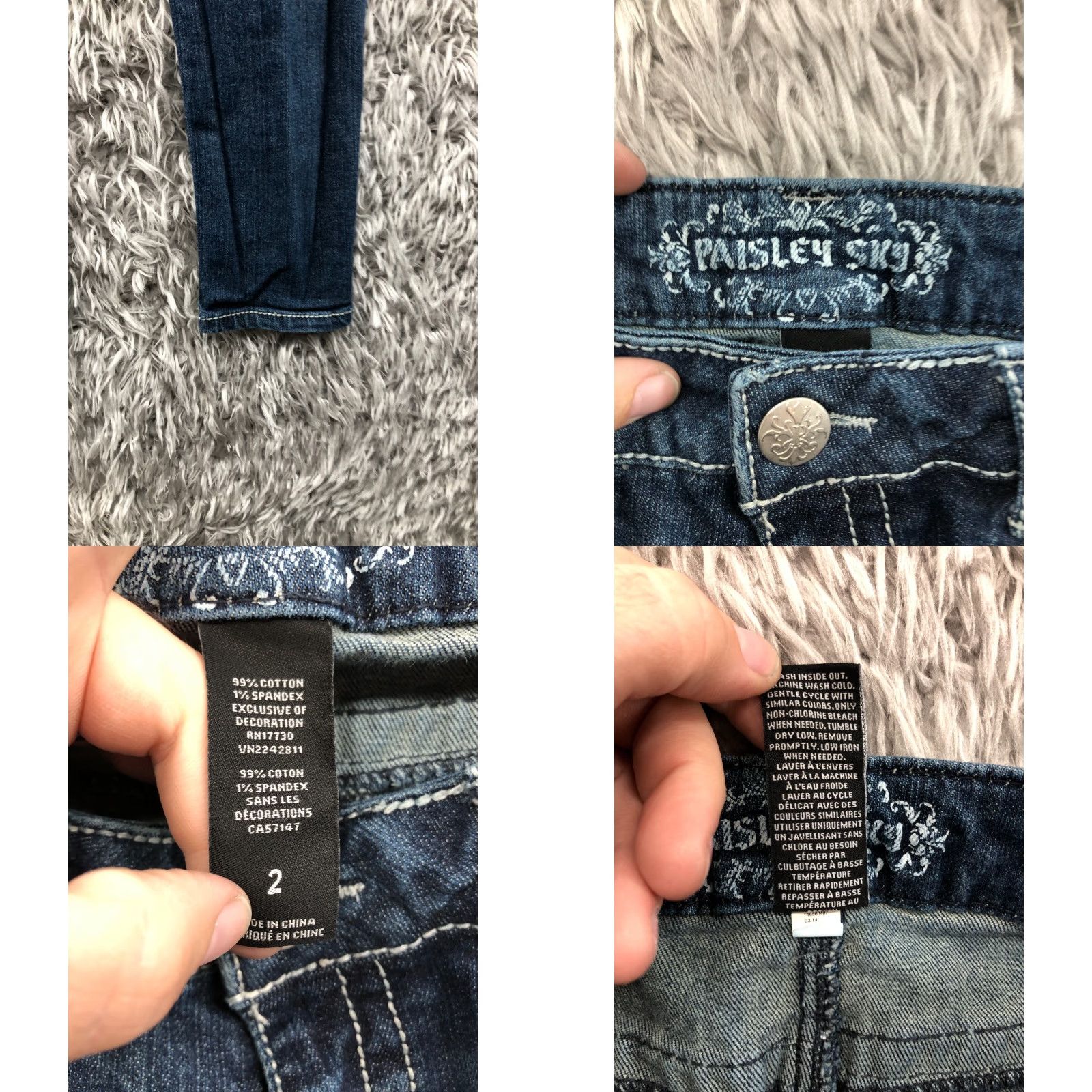 Denime Paisley Sky Jeans Skinny Dark Wash Blue Denim Size 2 Womens Low Rise 5-Pocket Cotton Belt Loops Size 26" / US 2 / IT 38 - 8 Thumbnail