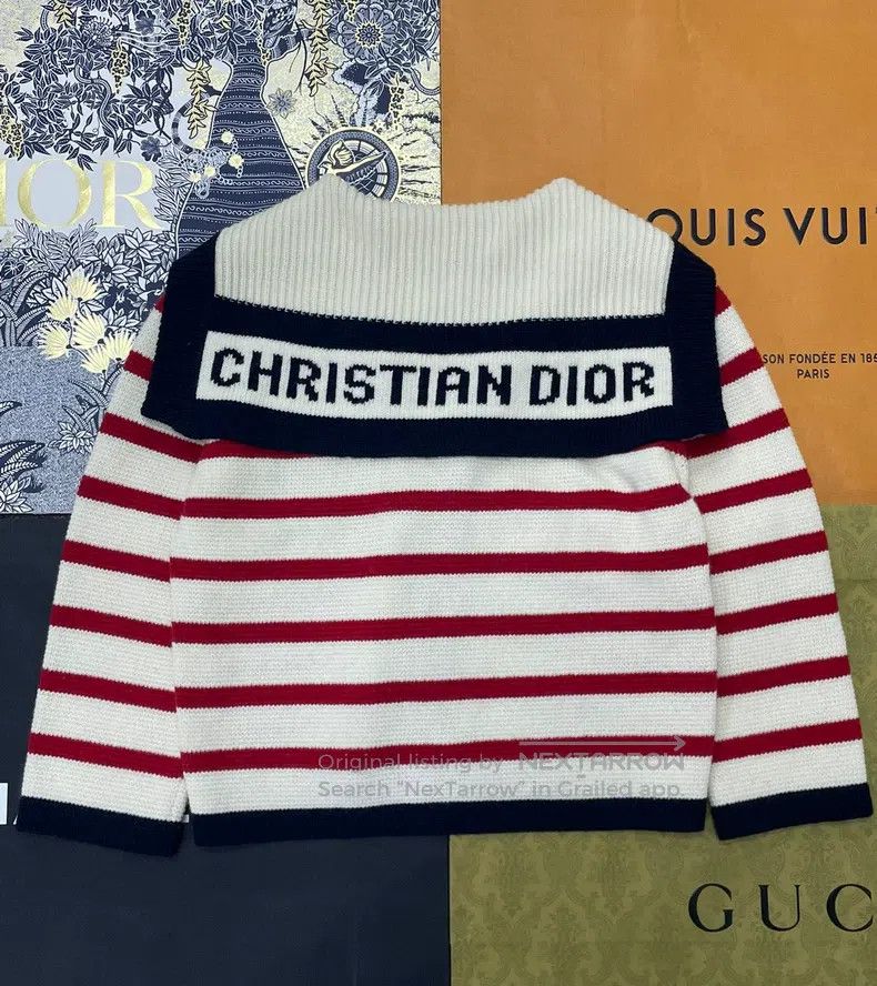 Dior Dior Red and white colour-block striped navy collar knitte Size XS / US 0-2 / IT 36-38 - 3 Thumbnail