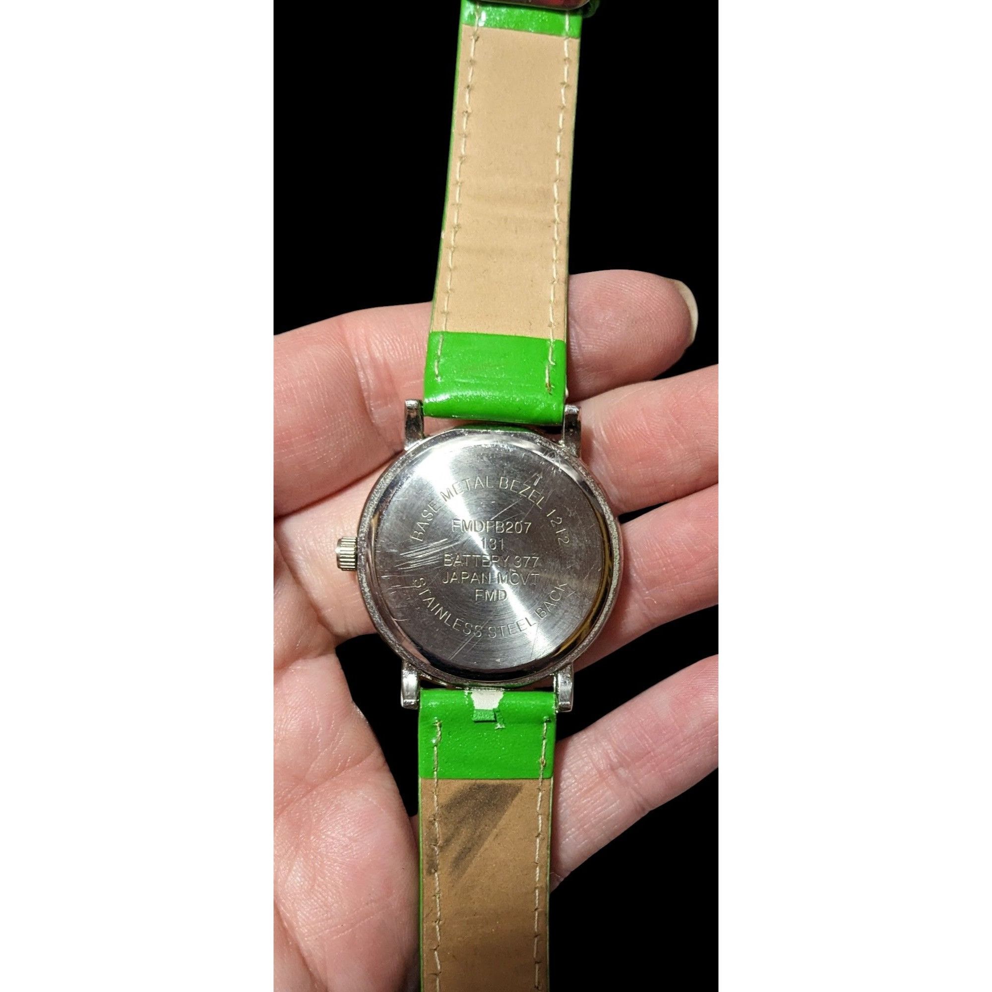 Other Lime Green Faux Leather Silver Tone Face Analog Watch Size ONE SIZE - 4 Thumbnail