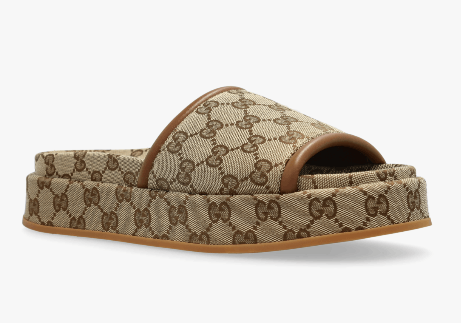 Gucci Brown GG Monogram Logo Flat Slide Platform Sandal 40.5
