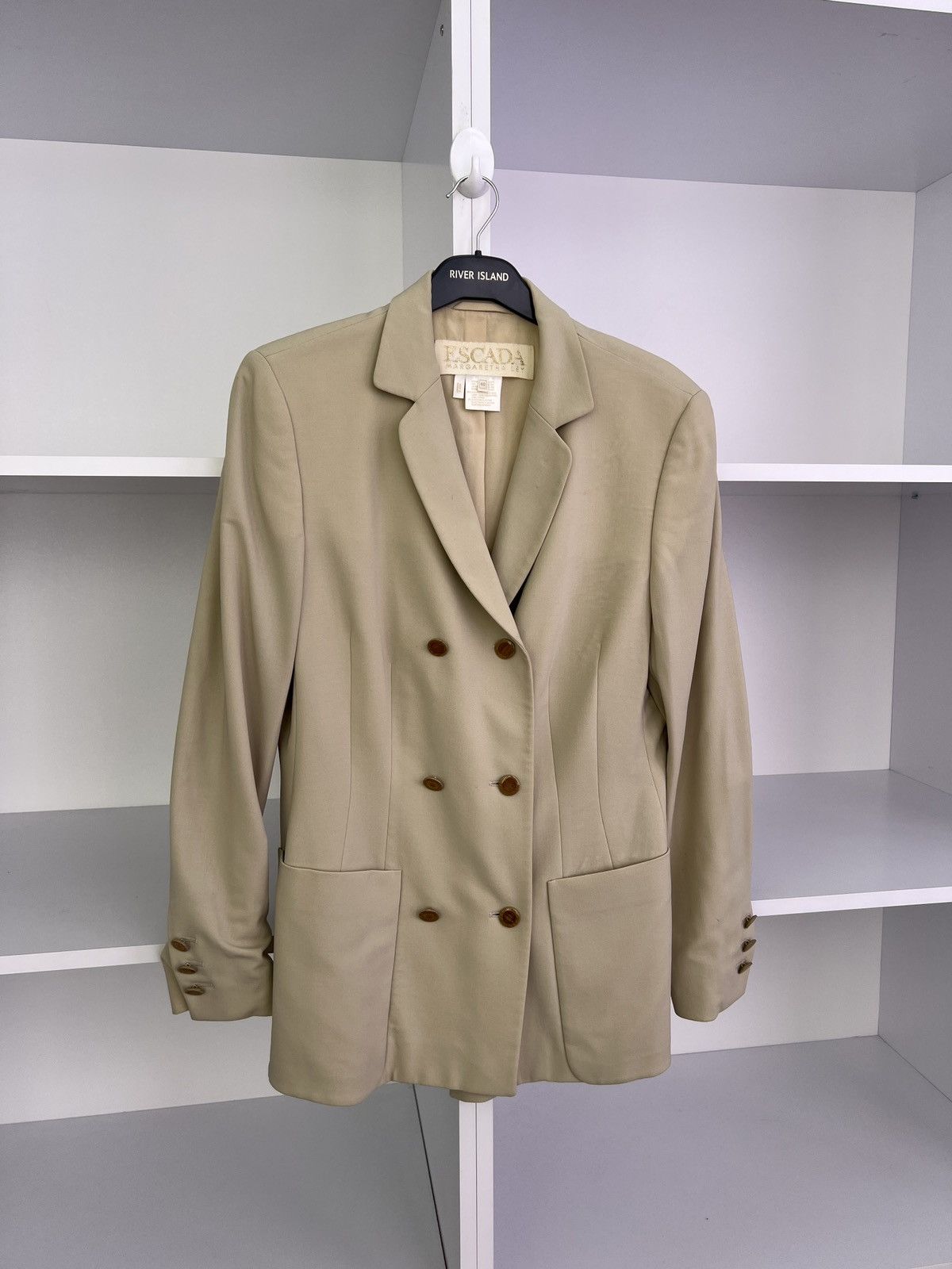 Designer × Escada × Vintage Vintage ESCADA Women's Beige Wool Blazer Jacket Size S / US 4 / IT 40 - 3 Thumbnail