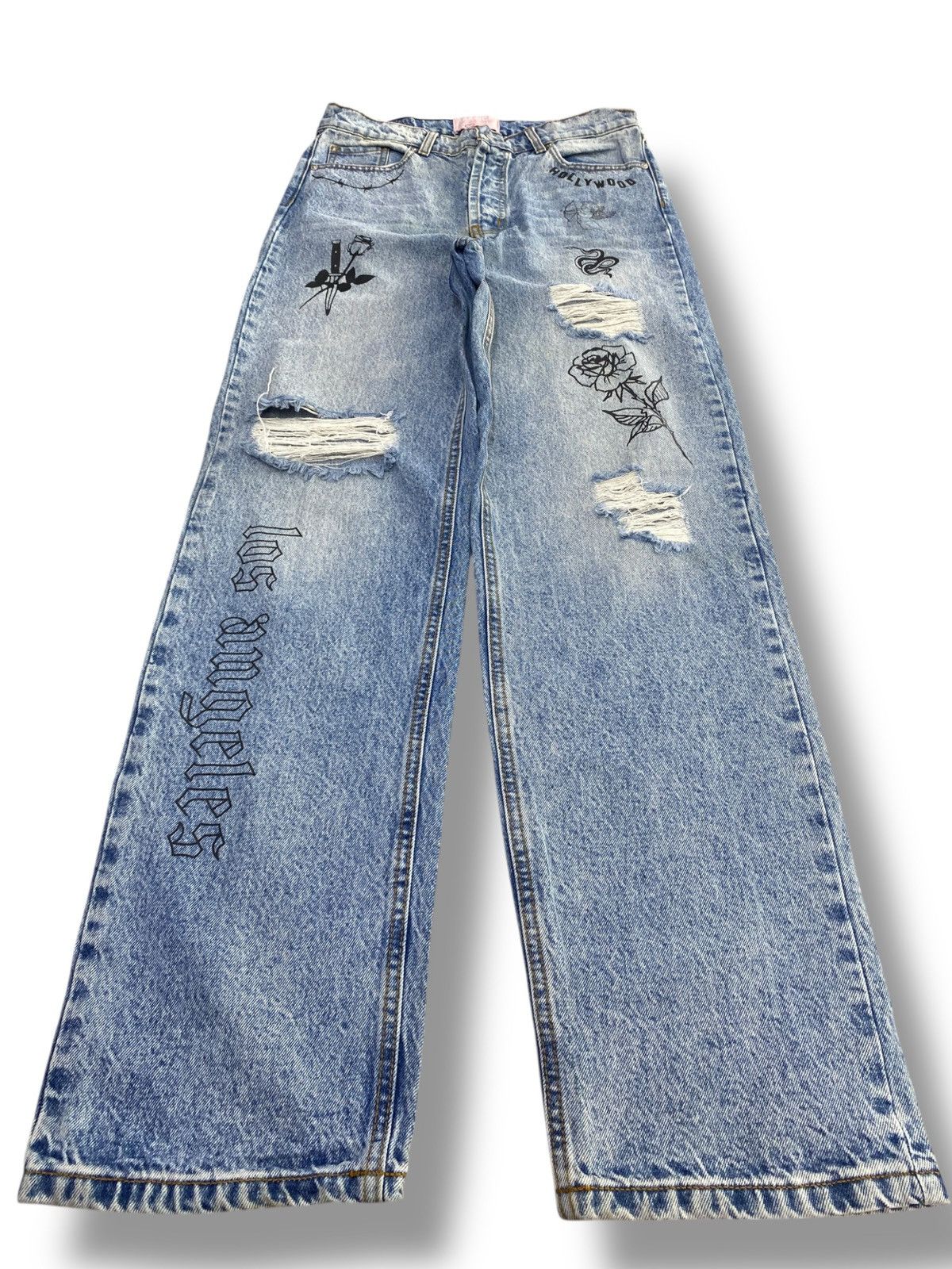 Revice Japanese Brand Acid Blue Wash Style Painted Jeans
