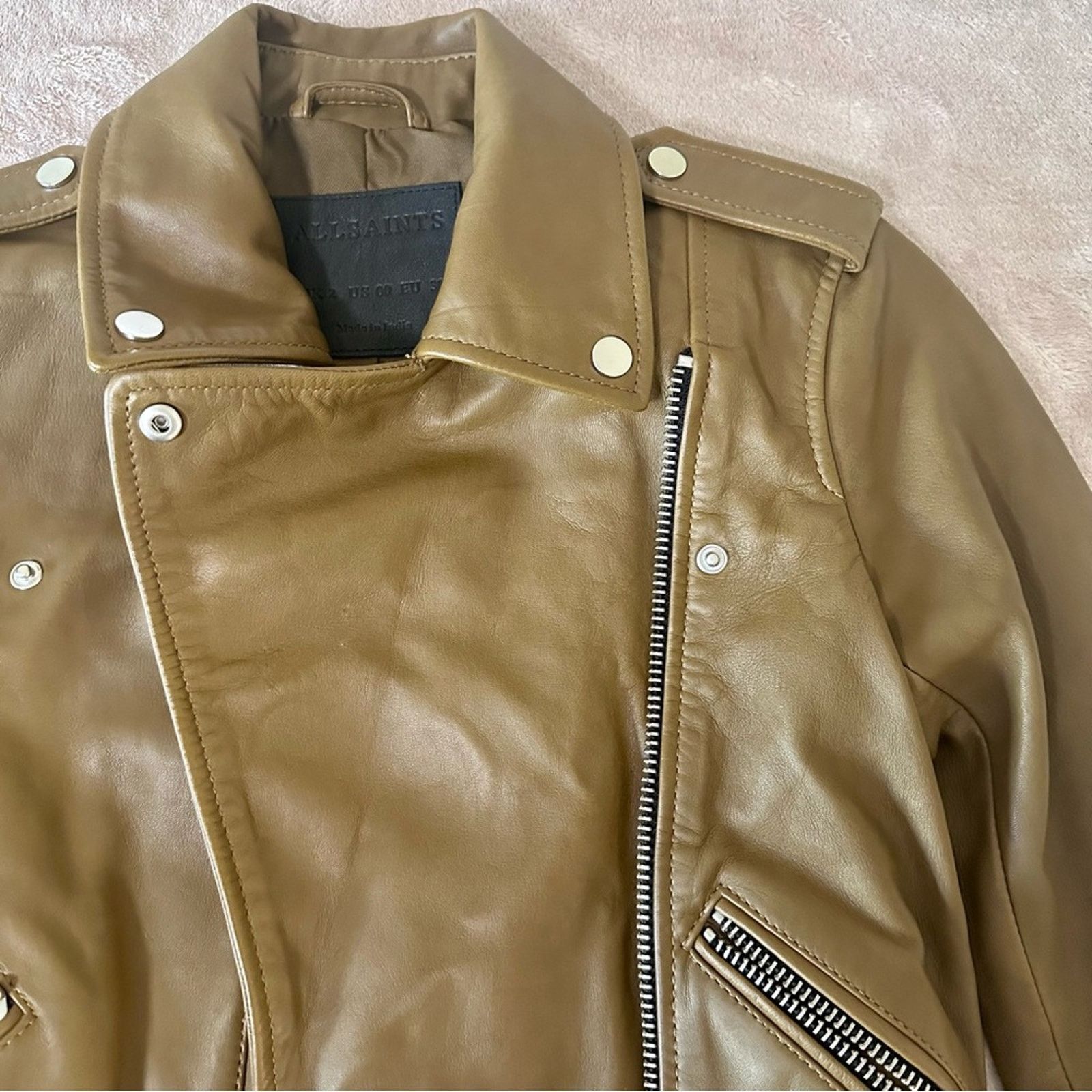 Allsaints All Saints Balfern Leather Jacket US00 Tan Camel Mustard Size XXS / US 00 / IT 34 - 4 Thumbnail