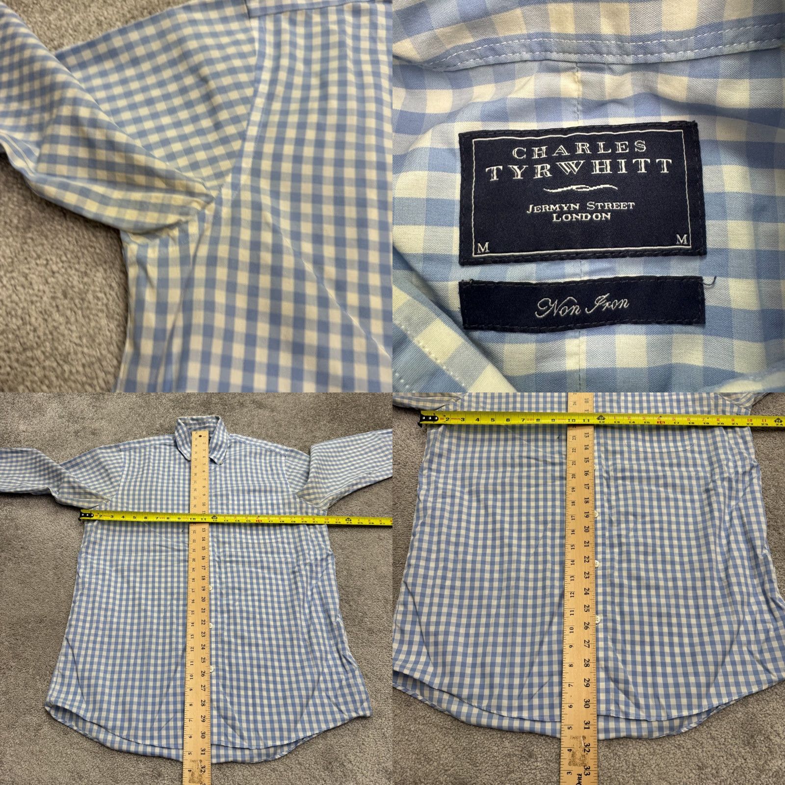 Charles Tyrwhitt Charles Tyrwhitt Dress Shirt Men Adult Medium Blue Check Cotton Button-Down Regular Slim Mens Size 40R - 8 Thumbnail
