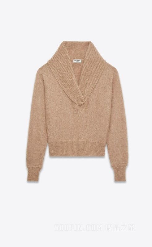 Saint Laurent Paris shawl-neck sweater in mohair Size US XL / EU 56 / 4 - 1 Thumbnail