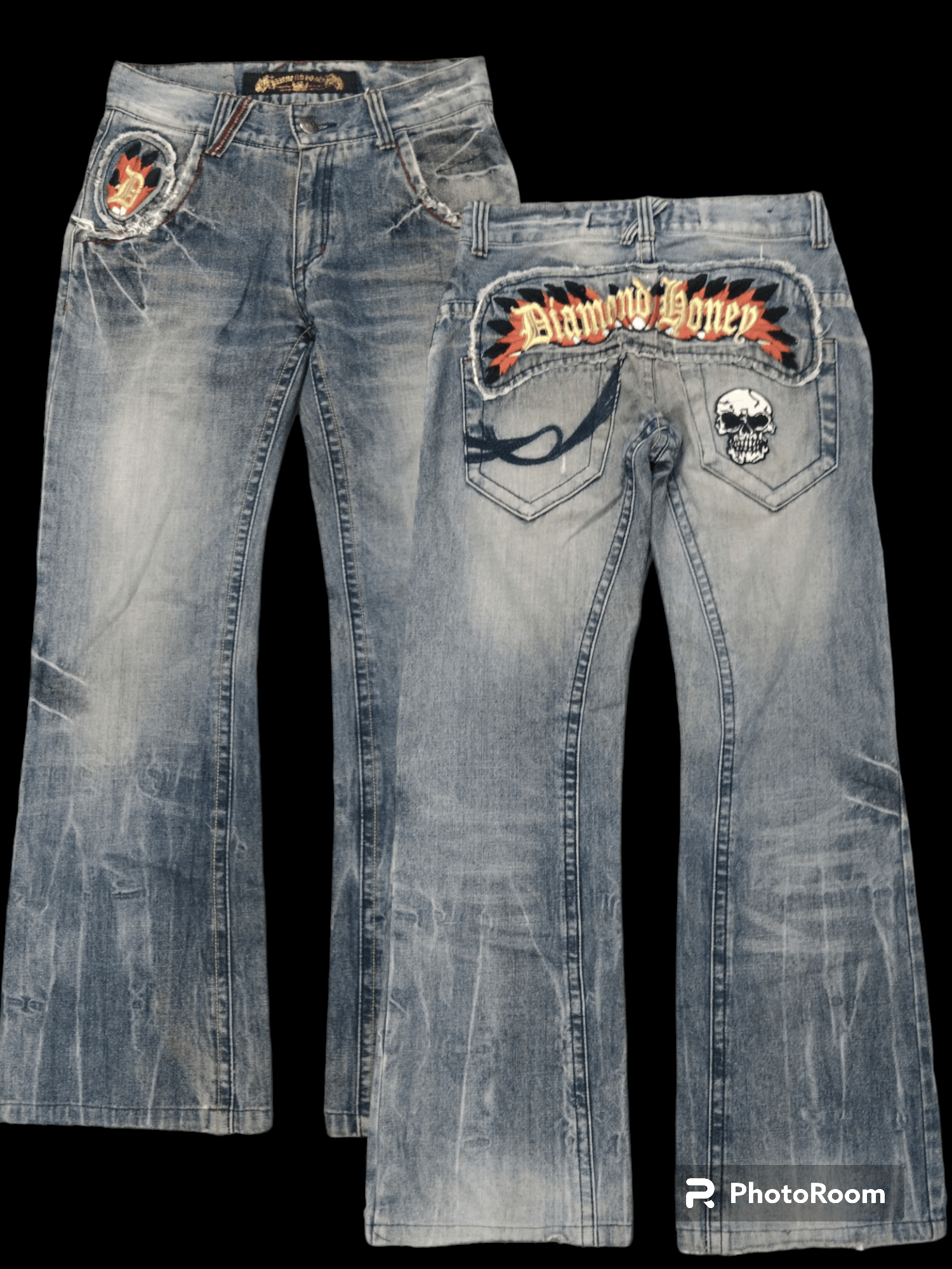 Japanese Brand FLARE SICK DIAM0ND HONEY EMBROIDED SPEELOUT Size US 27 - 1 Thumbnail