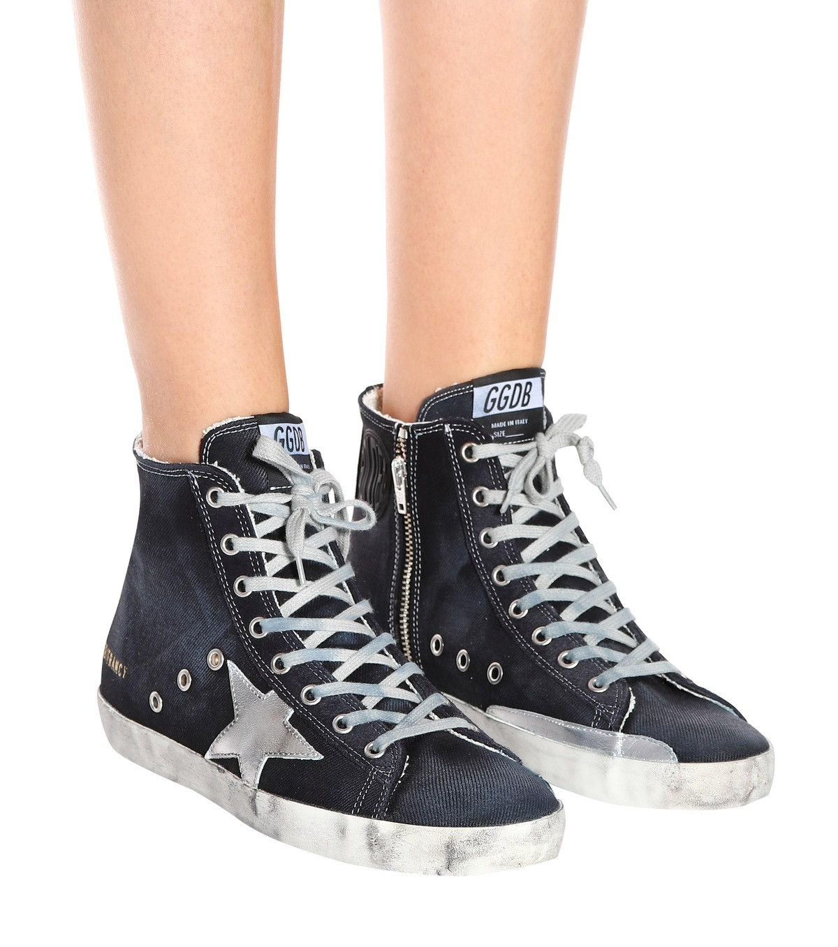 Golden Goose Golden Goose Francy Distressed Navy Denim High-Top Sneakers Size US 9 / IT 39 - 13 Thumbnail
