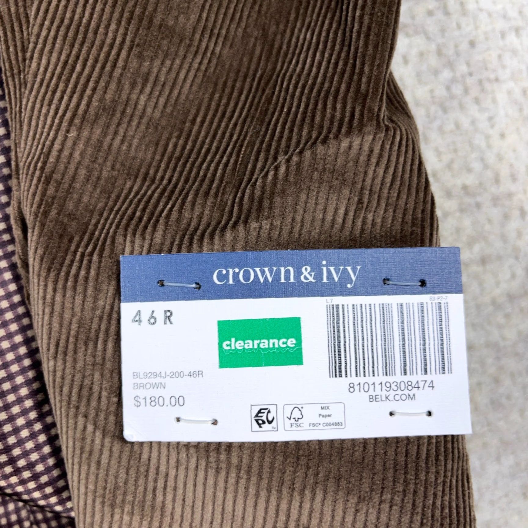 Brooks Brothers Brooks Brothers Crown & Ivy Sport Coat Blazer Men 46 R Brown Corduroy Jacket Blazer NEW Size 46R - 5 Thumbnail