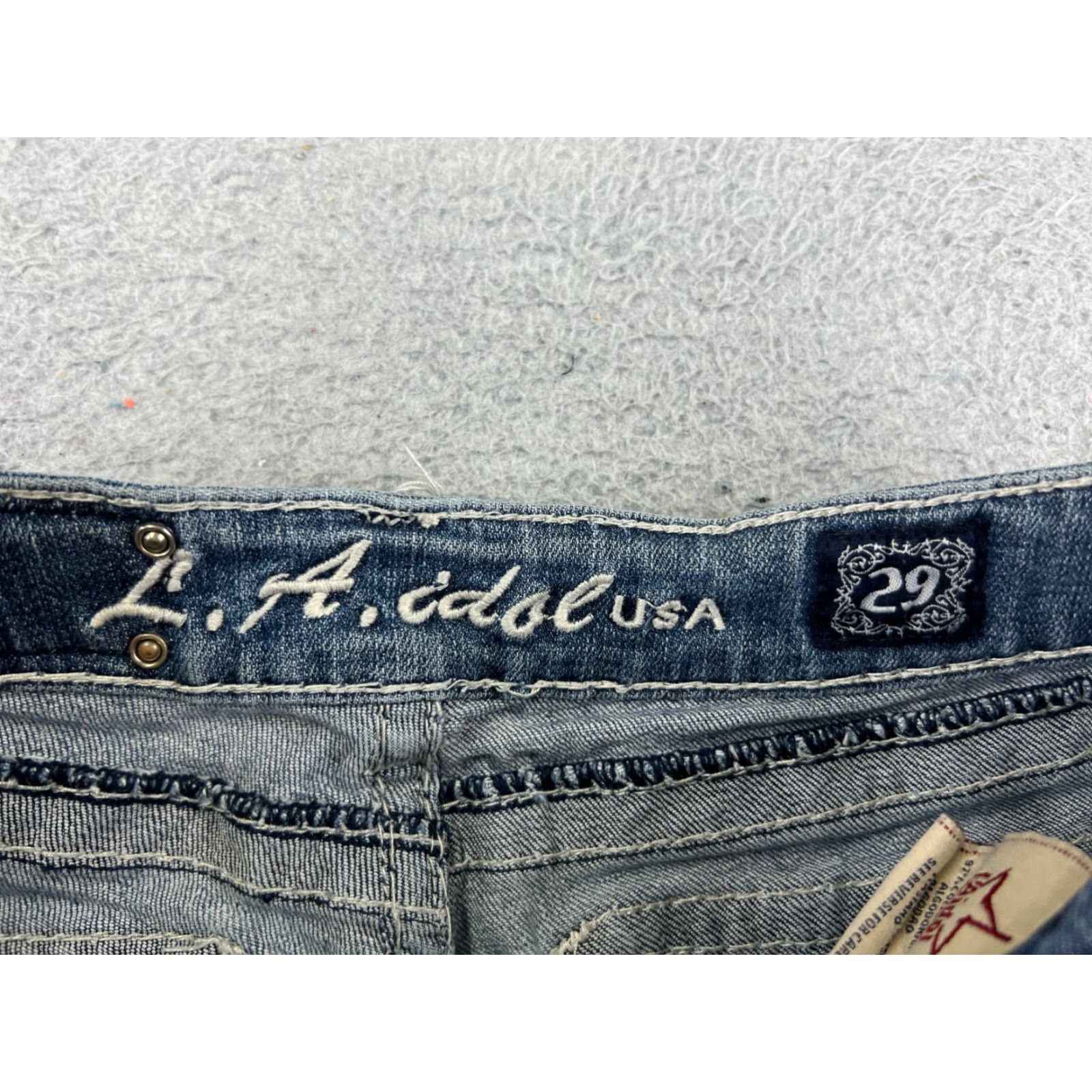 Denime LA Idol Womens Bermuda Shorts 29 Blue Denim Embroidered Bling Cotton Embellished 26x9 Casual Party/Cocktail Jeans/Shorts Womens Size 29" - 7 Thumbnail