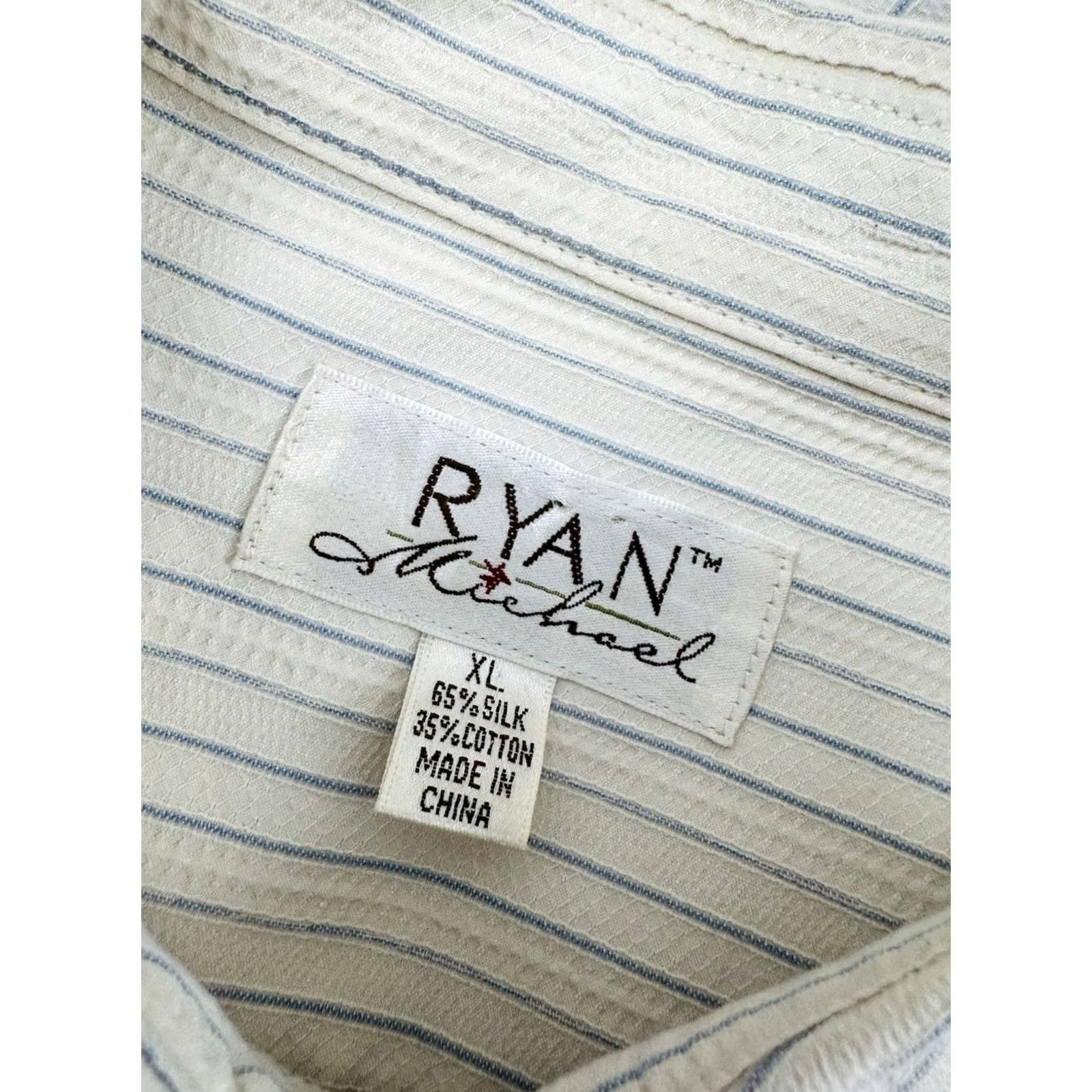 Vintage Ryan Michael Silk Blend Striped Western Shirt Mens XL Ivory/Blue Button-Up Long Sleeve Size US XL / EU 56 / 4 - 7 Thumbnail
