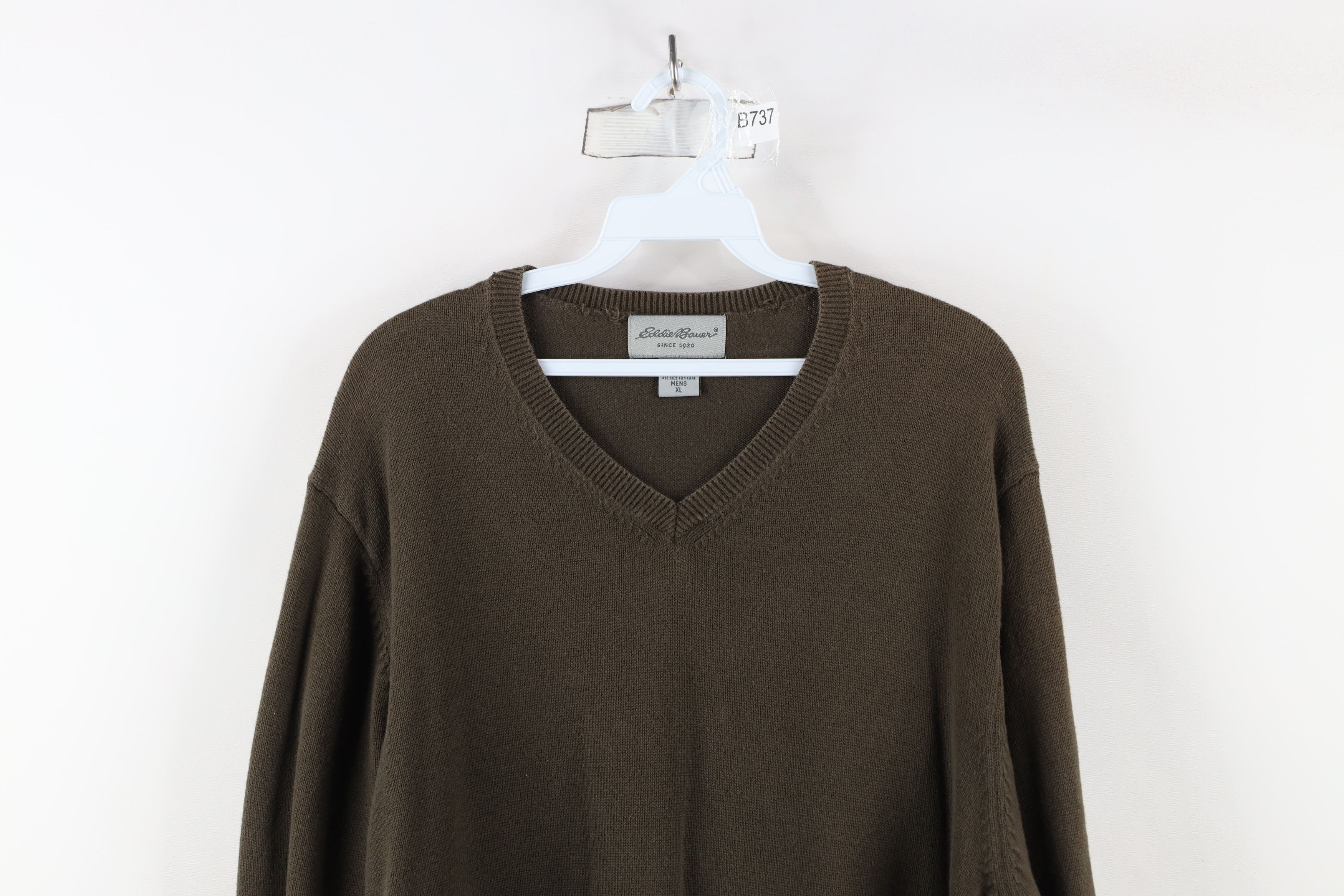 Eddie Bauer × Vintage Vintage 90s Eddie Bauer Cotton Knit V-Neck Sweater Brown Size US XL / EU 56 / 4 - 2 Thumbnail