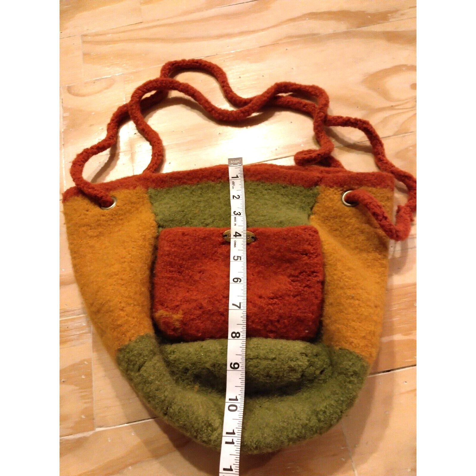 The Unbranded Brand Wool Bucket Handbag Double Straps Outside Pocket Orange Size ONE SIZE - 3 Thumbnail