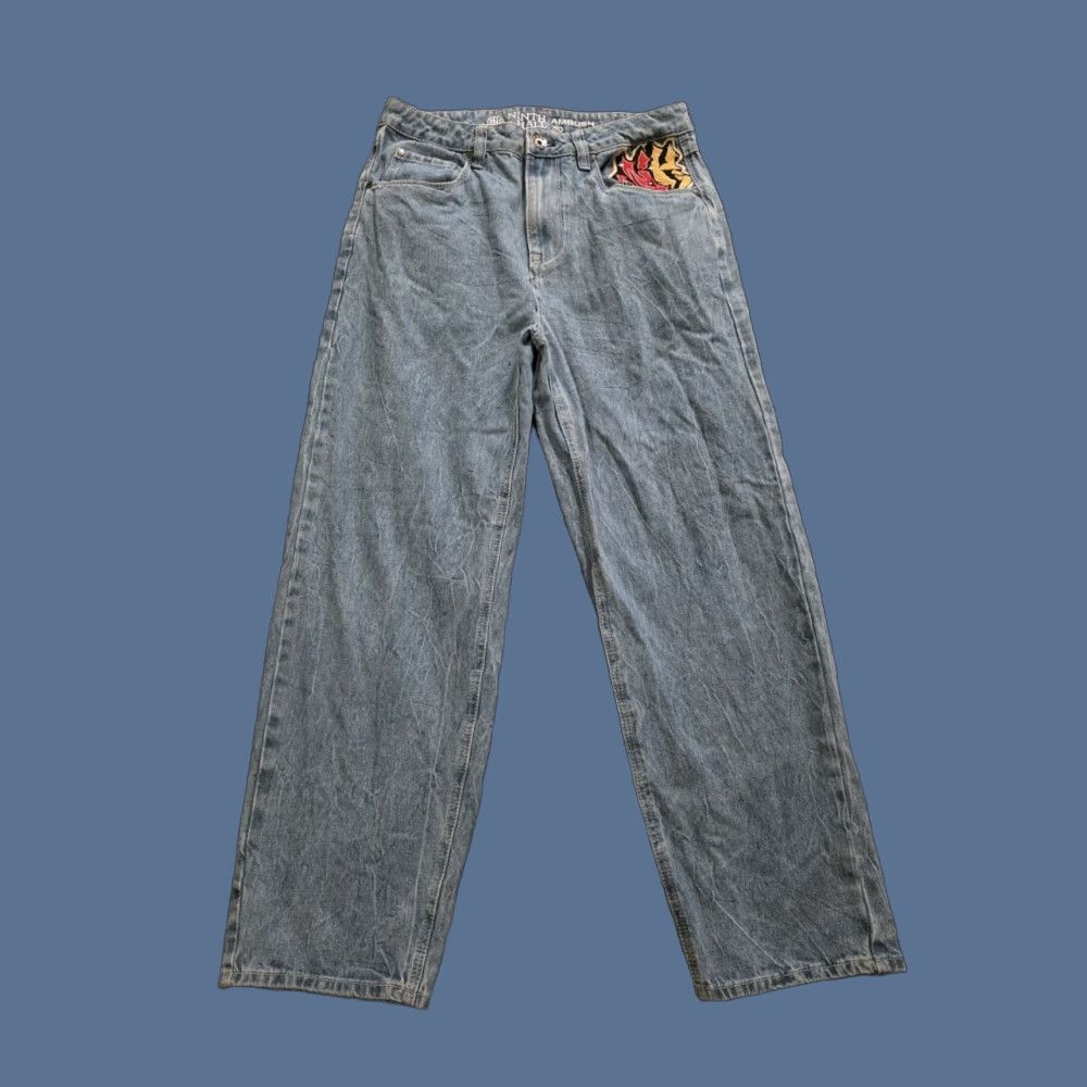 VINTAGE Ninth Hall Ambush Jean Baggy Skater Embroidered Dragon Men's 32x29 Y2K JNCO Wide-Leg Denim Blue